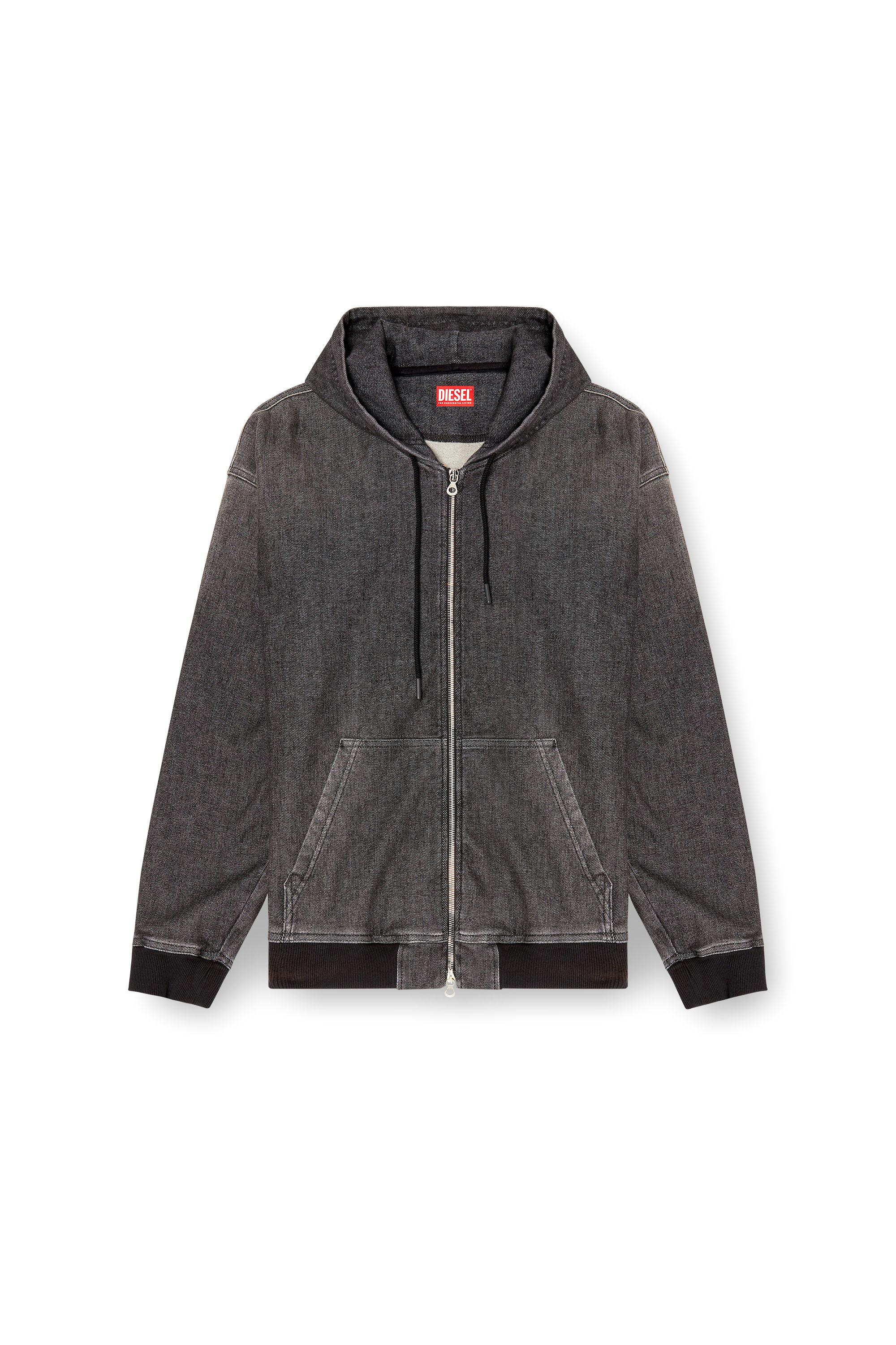Diesel - D-GIRI-S TRACK, Sweat-shirt à capuche zippé en Track Denim effet sali Mixte in Noir - 4