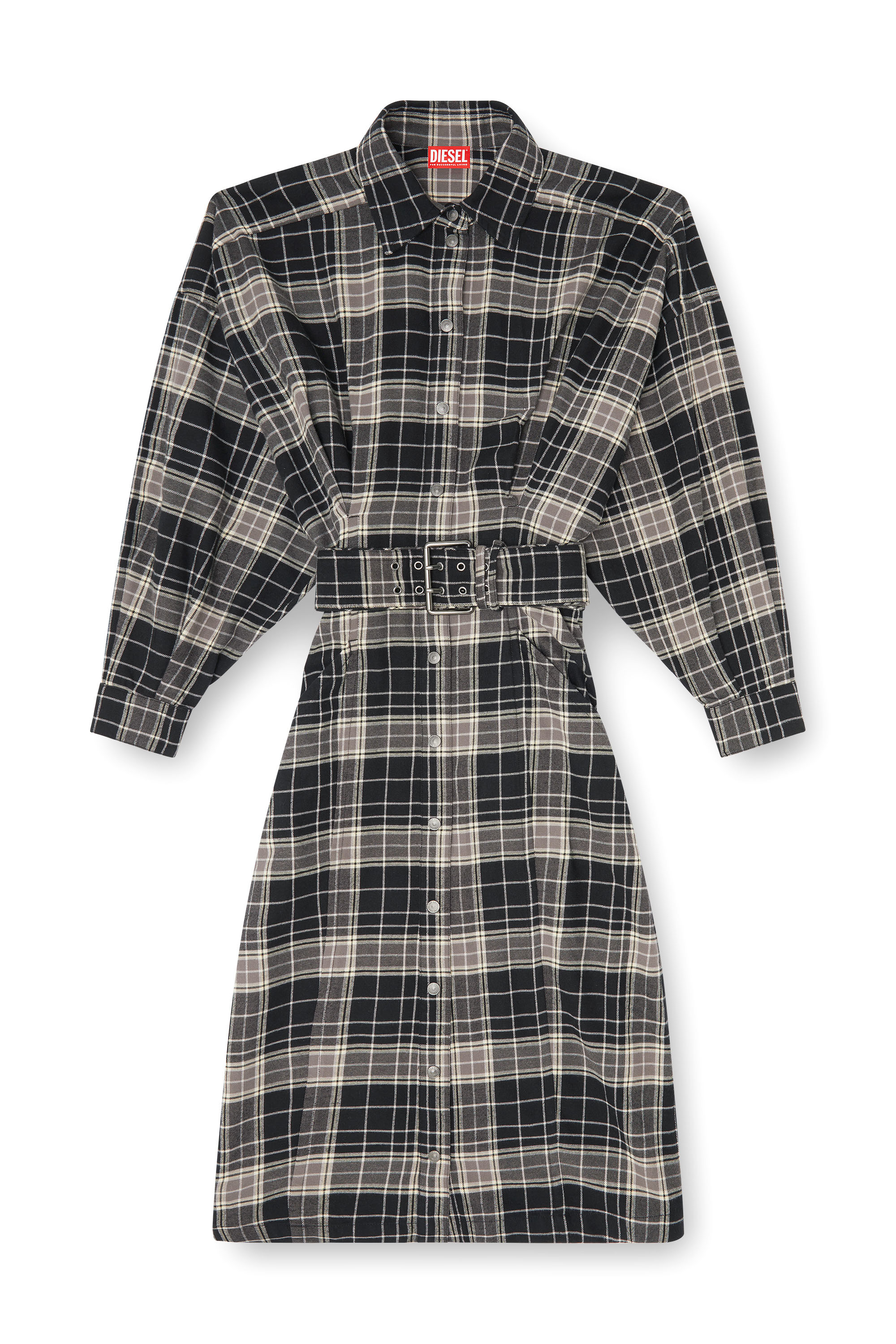 Diesel - D-EDALUS, Robe midi en flanelle &agrave; carreaux avec large ceinture Femme in Polychrome - 2