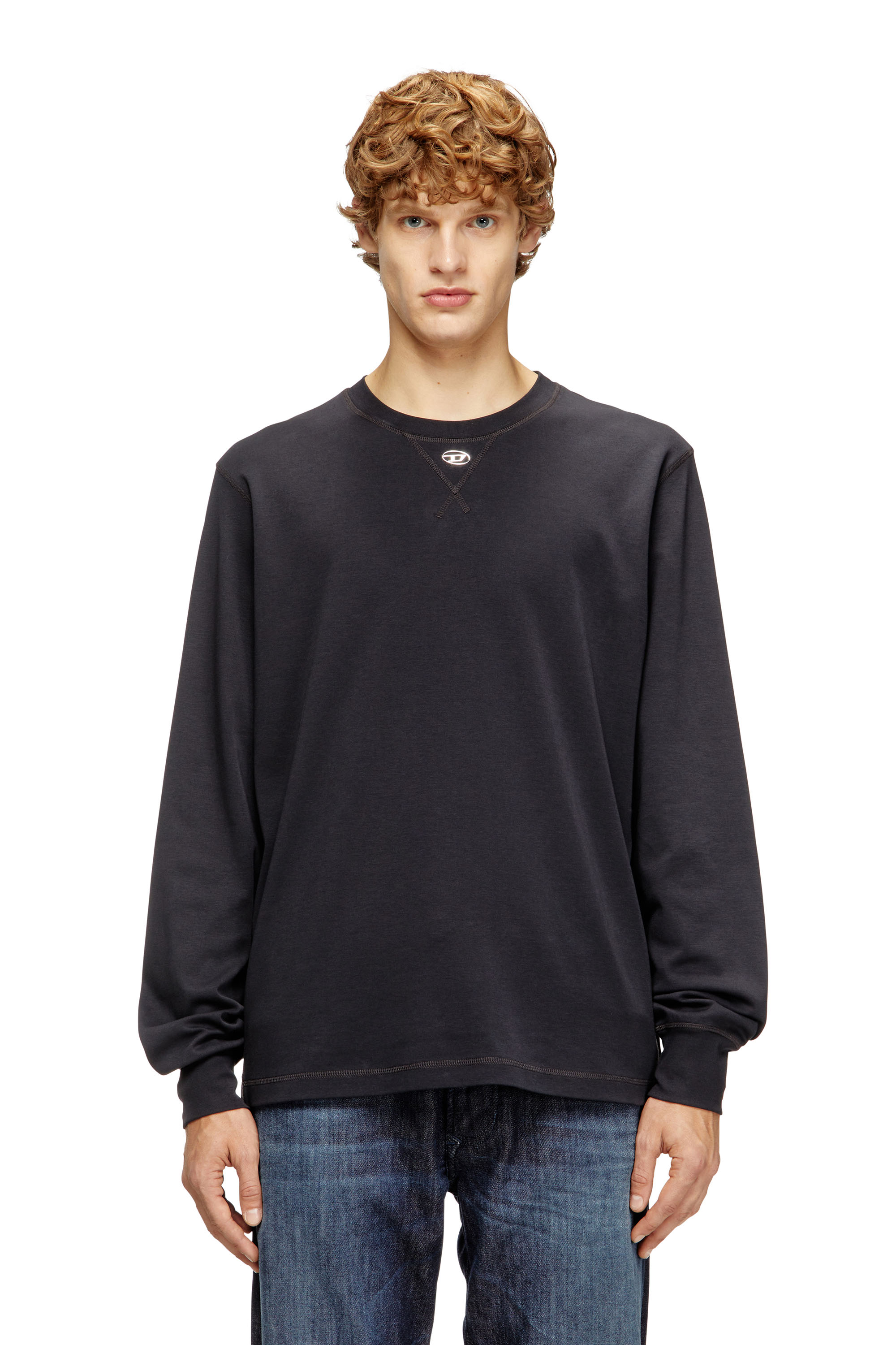 Diesel - T-MADJUST-LS-TR, T-shirt à manches longues en coton avec Oval D Homme in Gris - 1