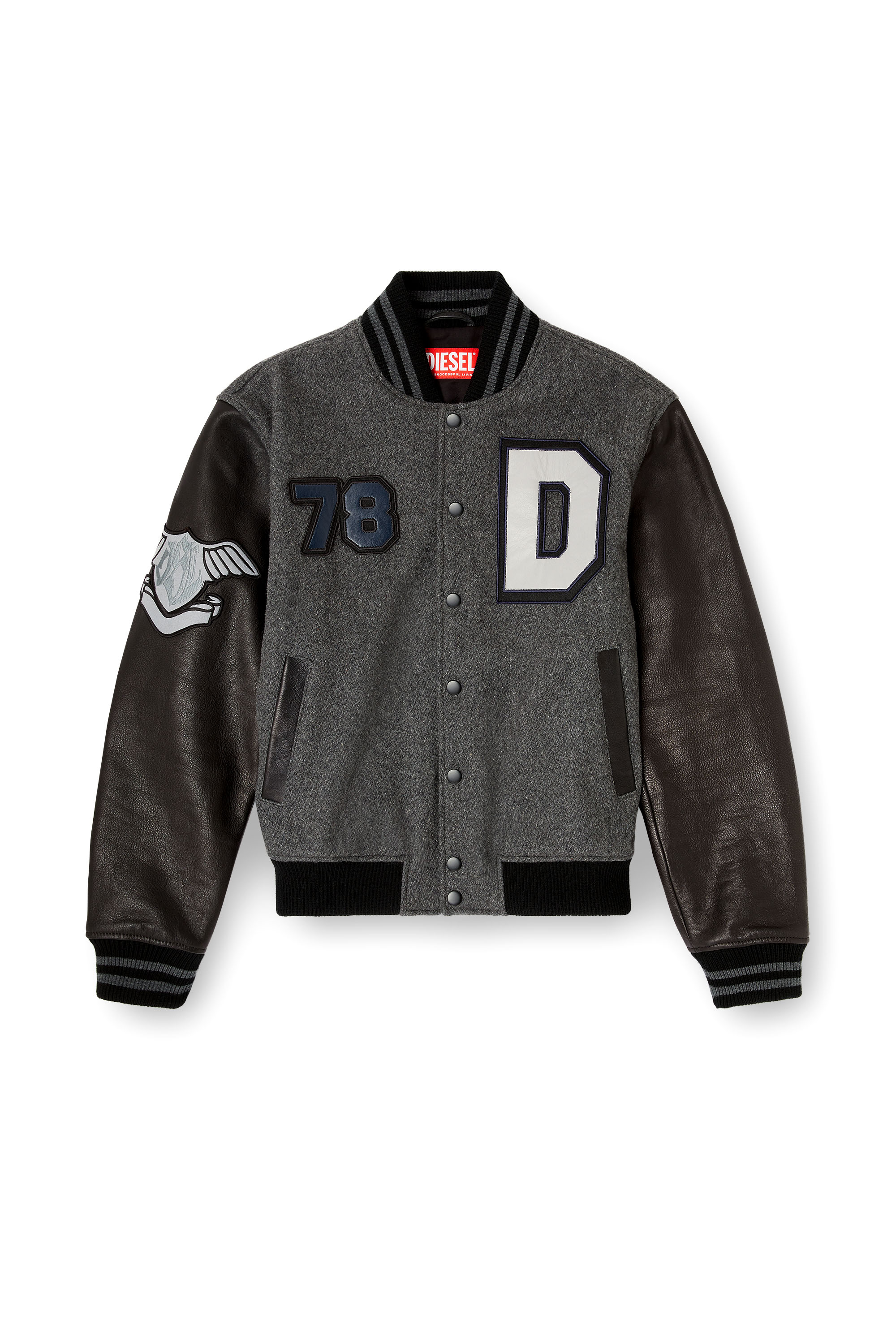 Diesel - L-ARRY-CP, Bomber court en laine et cuir Homme in Polychrome - 3