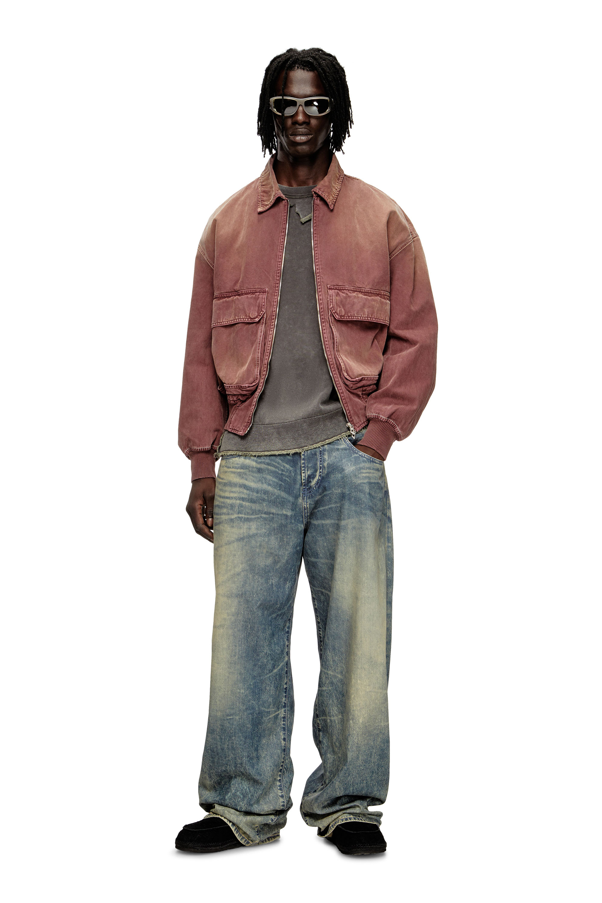 Diesel - D-KURZ, Veste en denim à chevrons coloré Mixte in Marron - 2