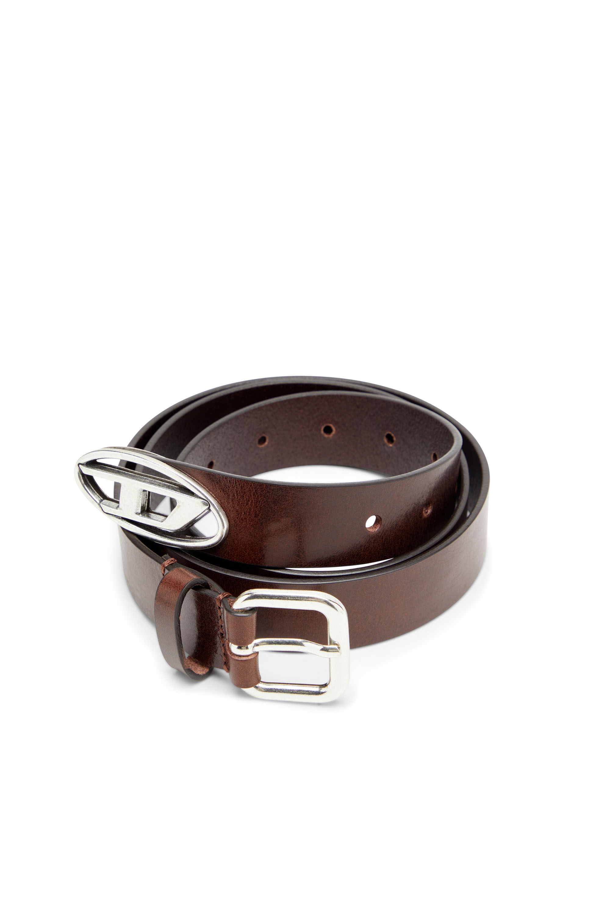 Diesel - B-INLAY, Ceinture en cuir avec logo oval D Mixte in Marron - 3