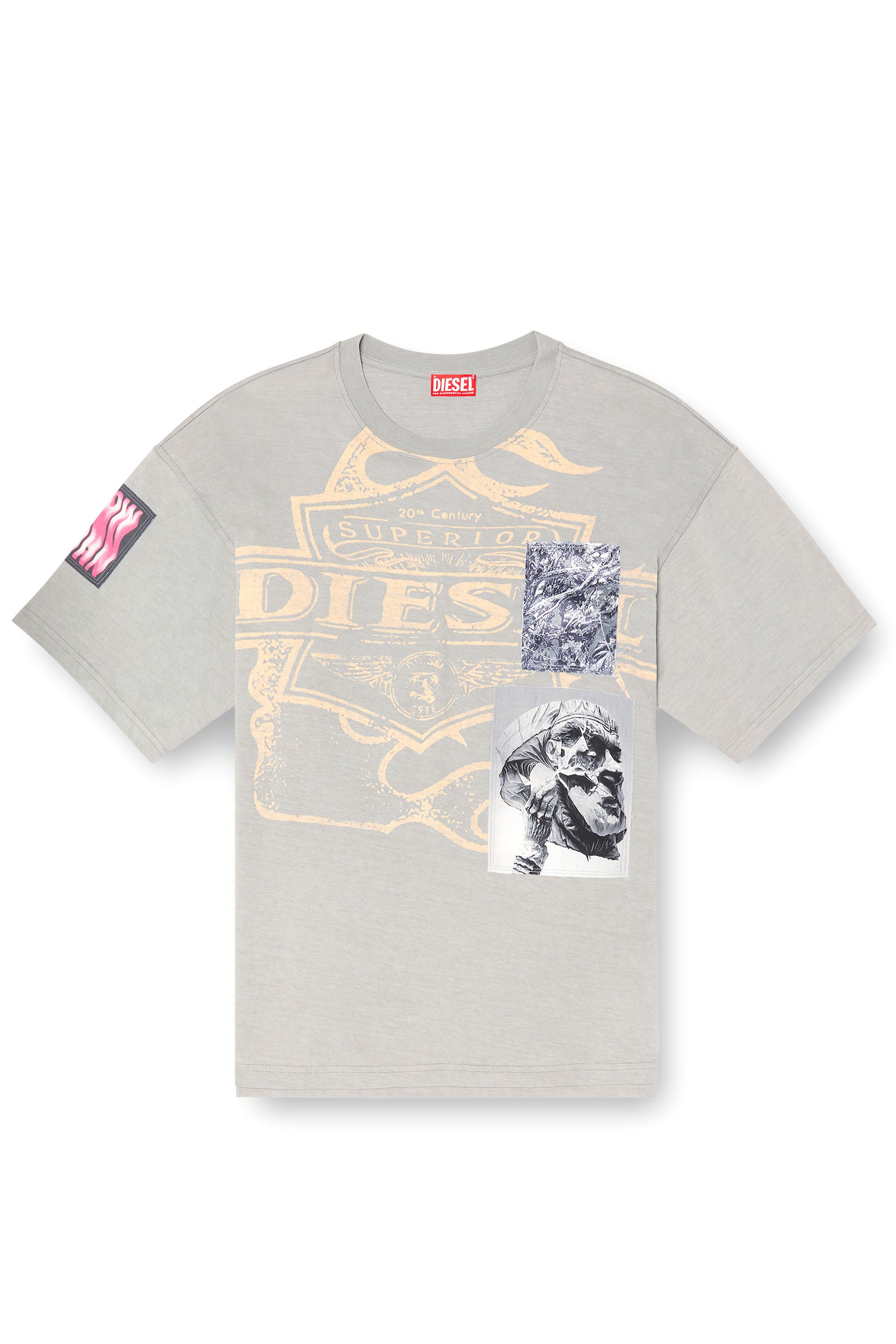 Diesel - T-BOXT-SLITS-R8, T-shirt avec empiècement Homme in Gris - 3