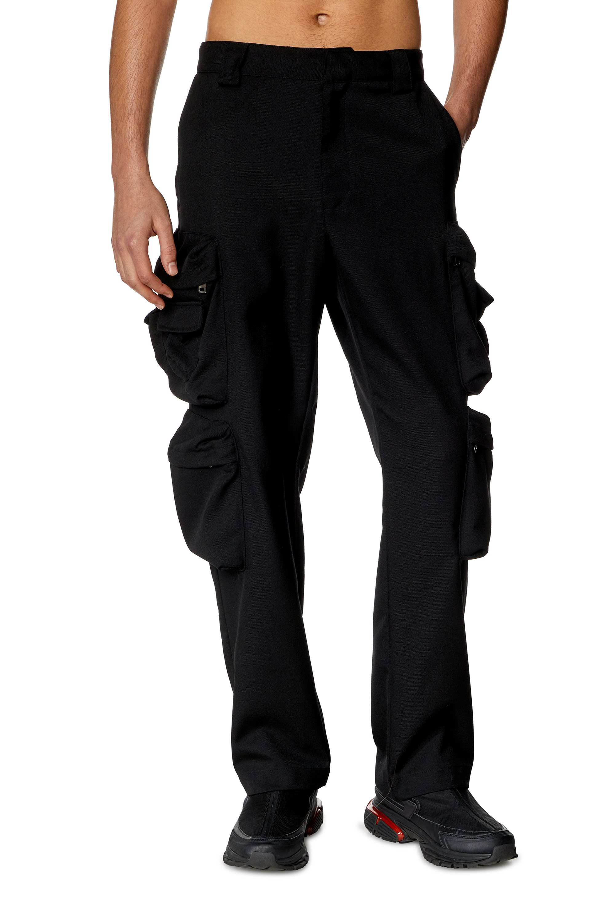 Diesel - P-LANKA, Man Cargo pants in cool wool in Black - Image 1