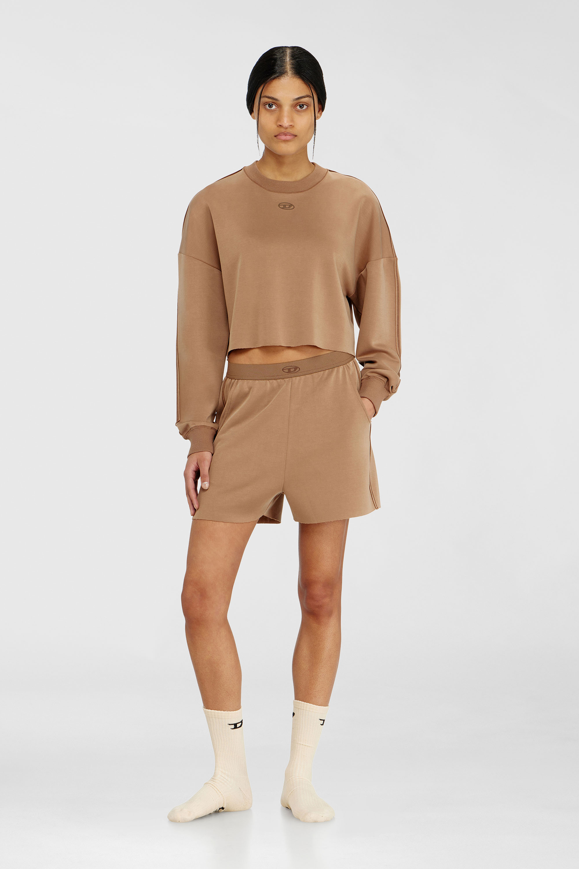 Diesel - BLAKE-UTLT, Crop top en scuba stretch l&eacute;ger Femme in Marron - 1