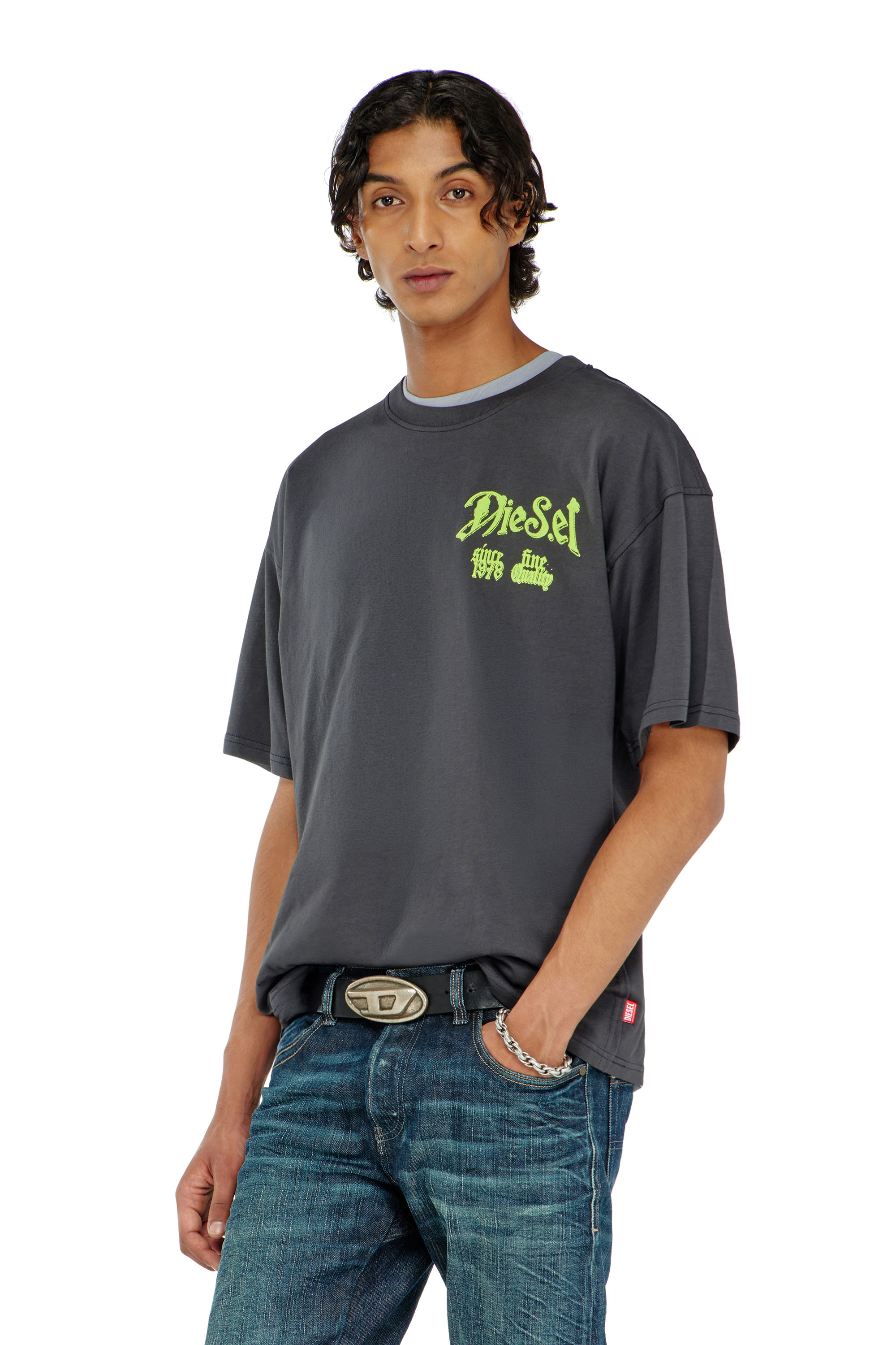 Diesel - T-BOXT-AA2, T-shirt en coton avec motif floqu&eacute; Homme in Gris - 3