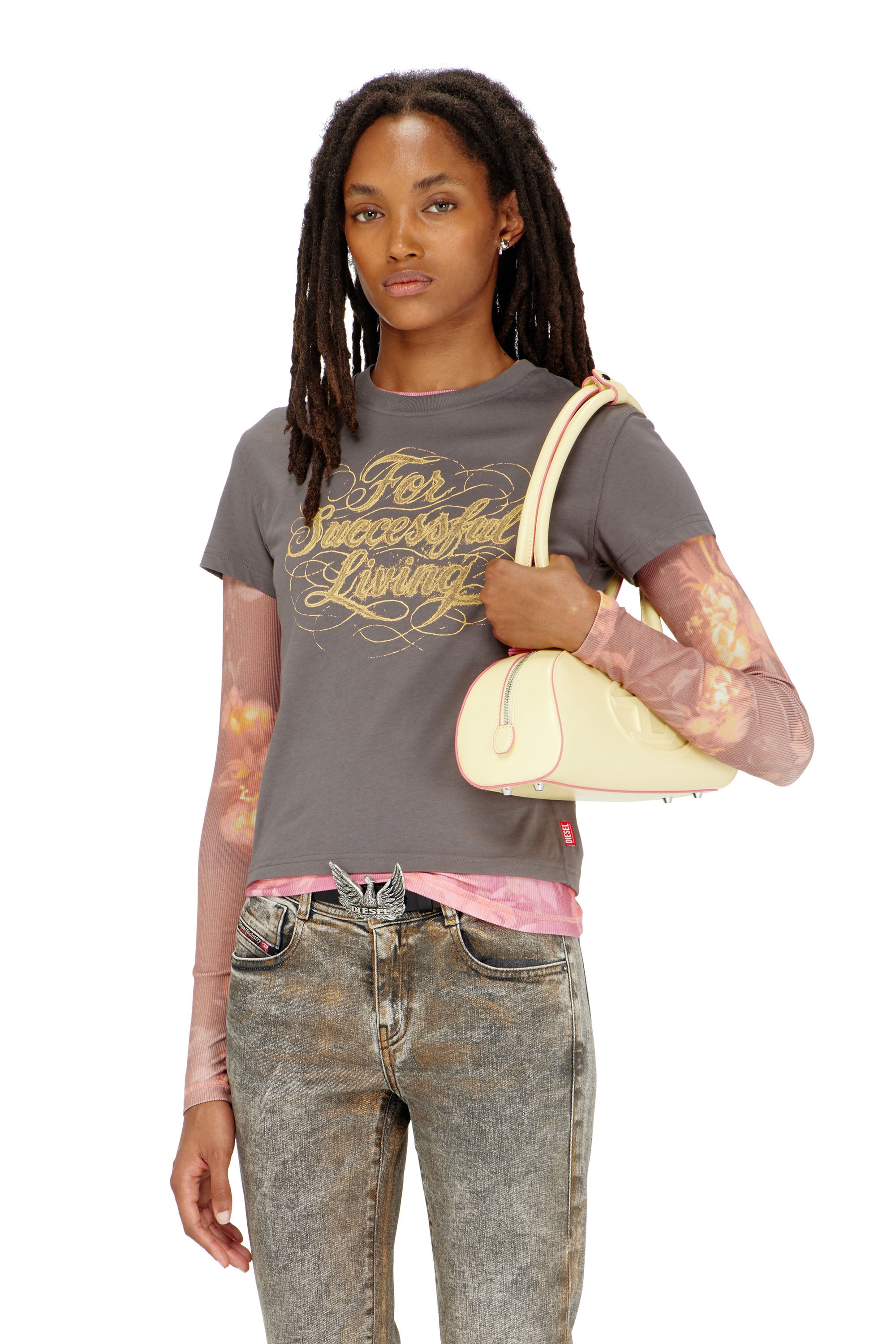 Diesel - T-ILA-AA4, T-shirt avec imprim&eacute; logo Femme in Gris - 1