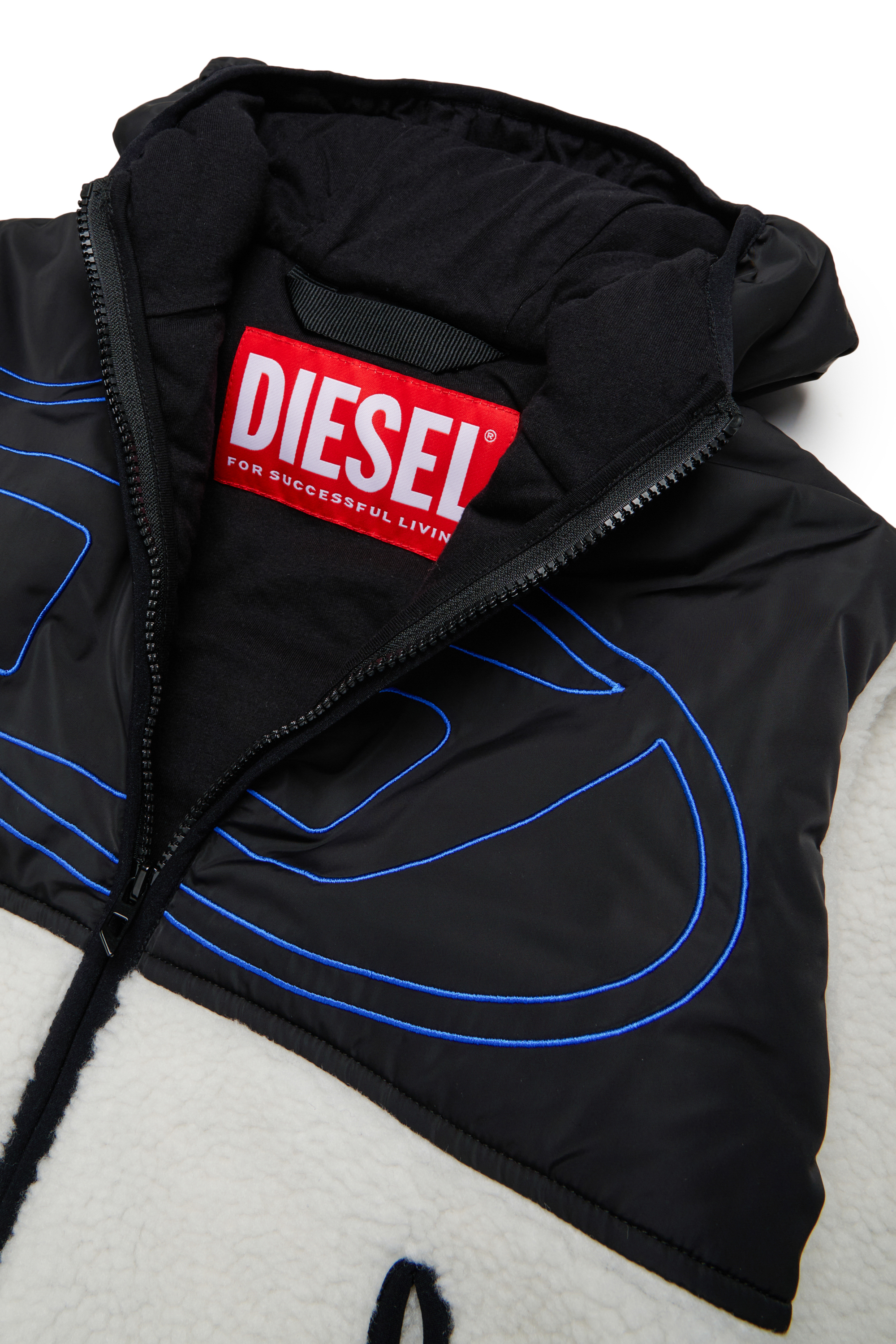 Diesel - JSHEAR, Veste &agrave; capuche en nylon et polaire teddy Homme in Blanc - 3