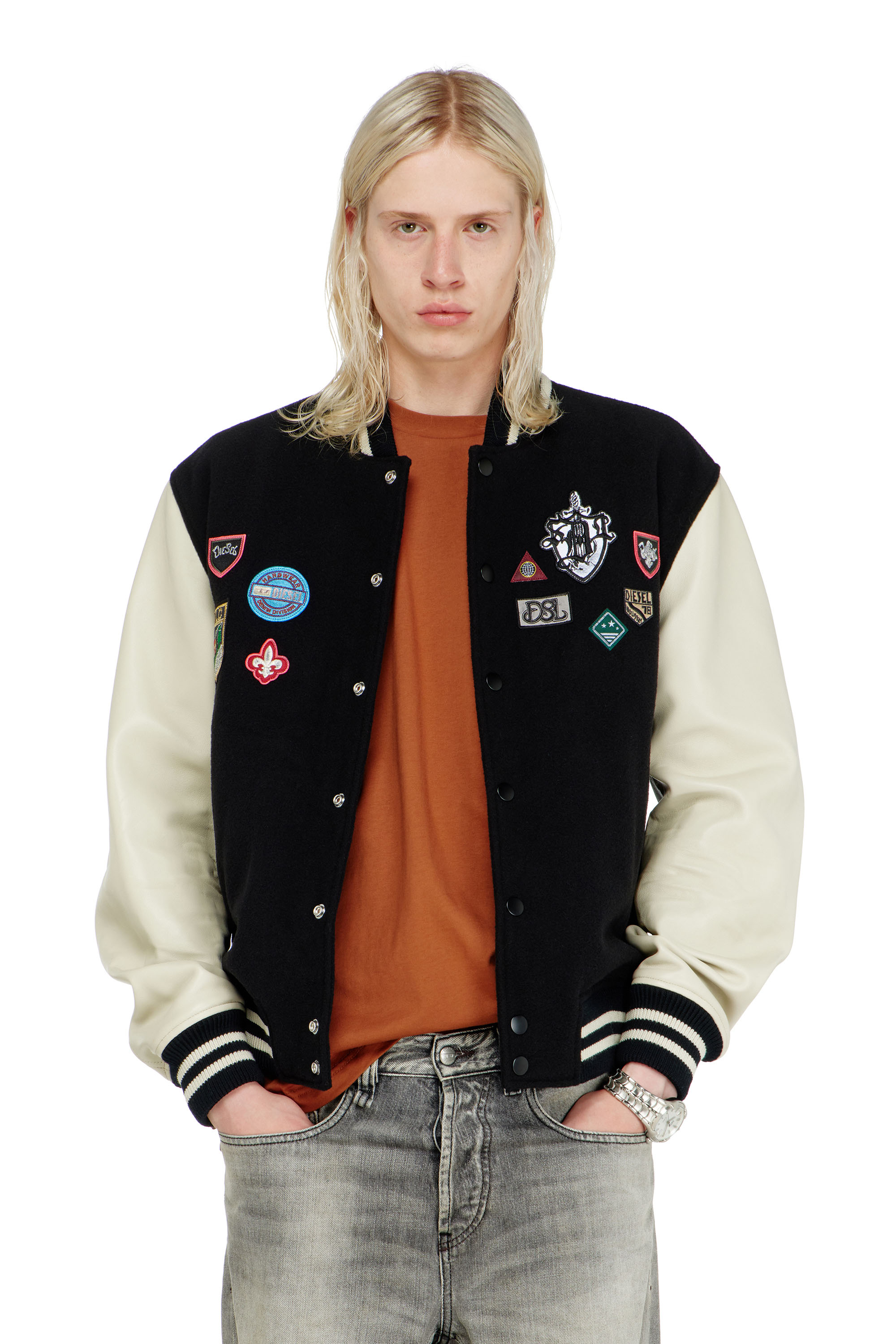 Diesel - L-ARRY-PATCH, Blouson en laine et cuir avec patchs Homme in Polychrome - 3