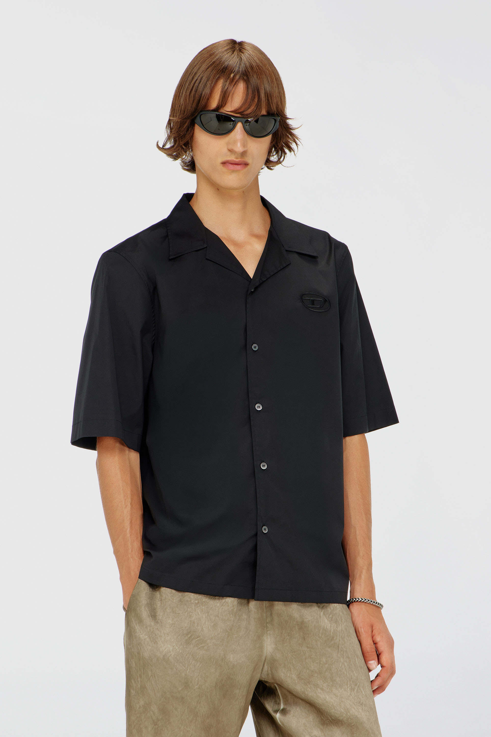 Diesel - S-MAC-GSBH, Chemise en popeline stretch avec broderie Oval D Homme in Noir - 1