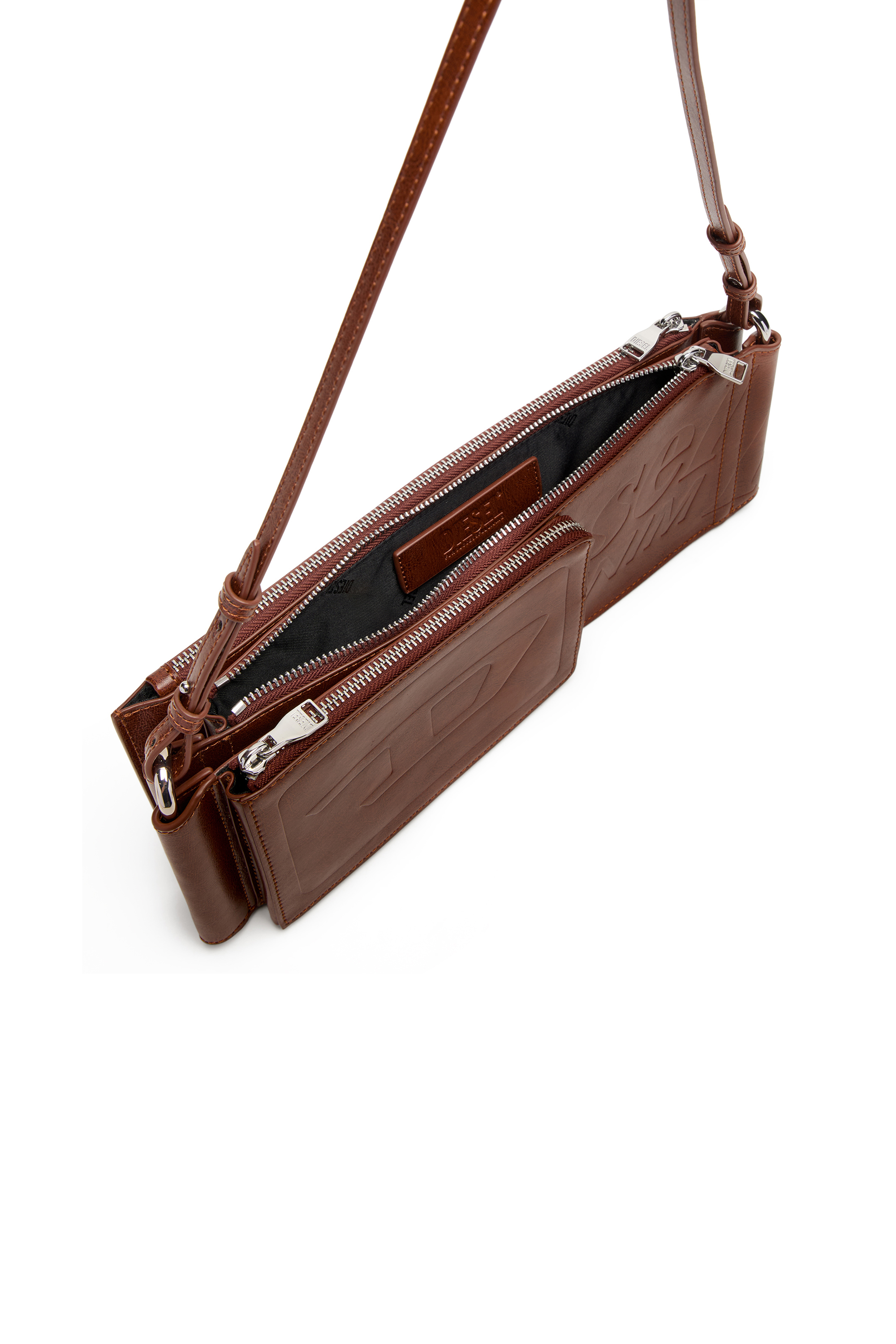 Diesel - FLAG-D SHOULDER BAG X, Flag-D-Sac bandouli&egrave;re modulaire avec logo emboss&eacute; Mixte in Marron - 3