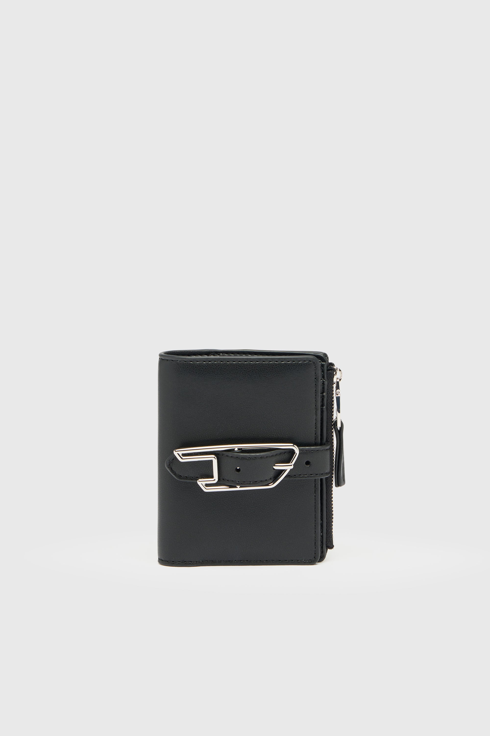 Diesel - D-LINE BI FOLD ZIP II, Portefeuille bi-fold en cuir enduit avec d&eacute;tail ceinture Femme in Noir - 1