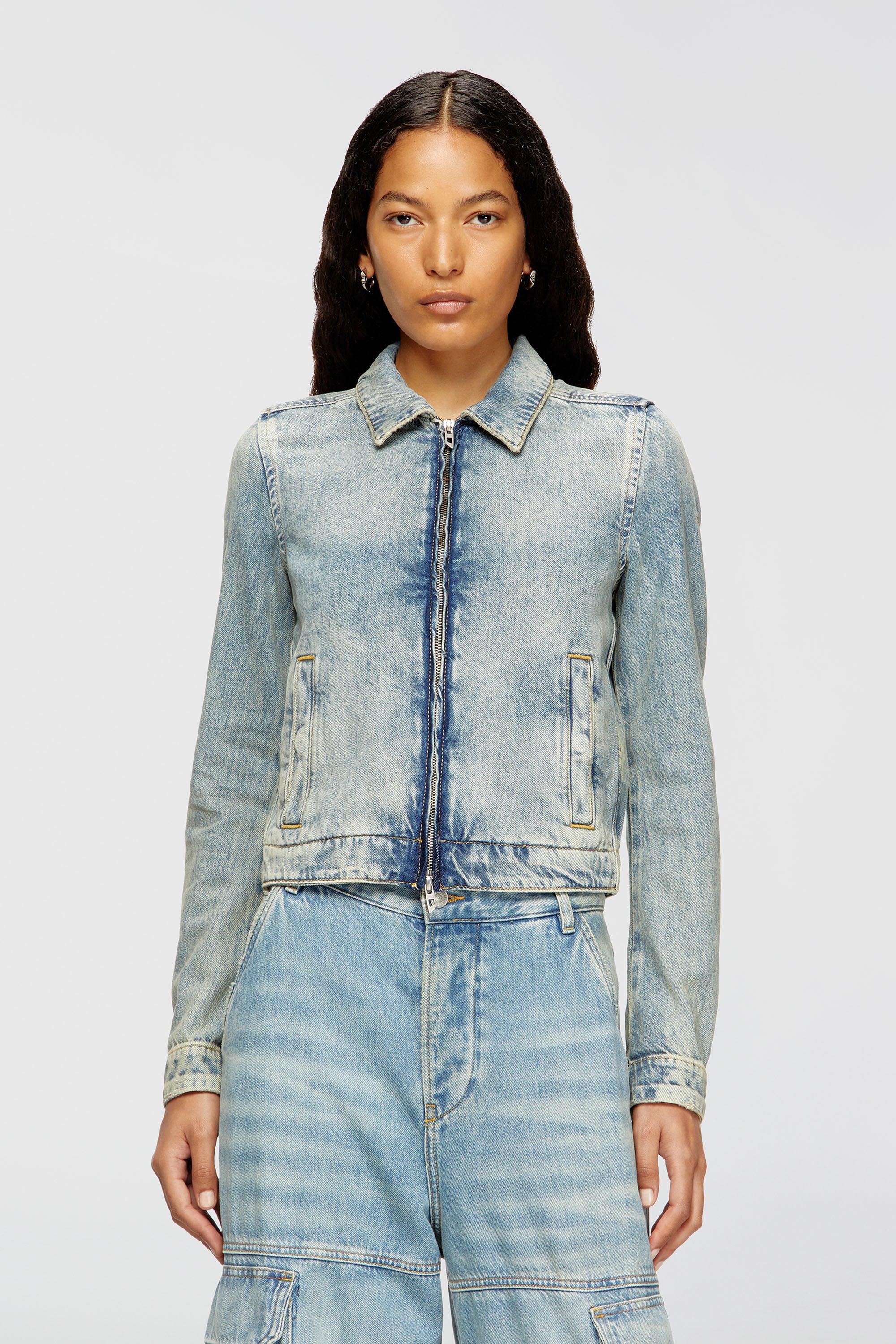 Diesel - DE-CORB, Veste en denim fluide effet sali Femme in Bleu - 1