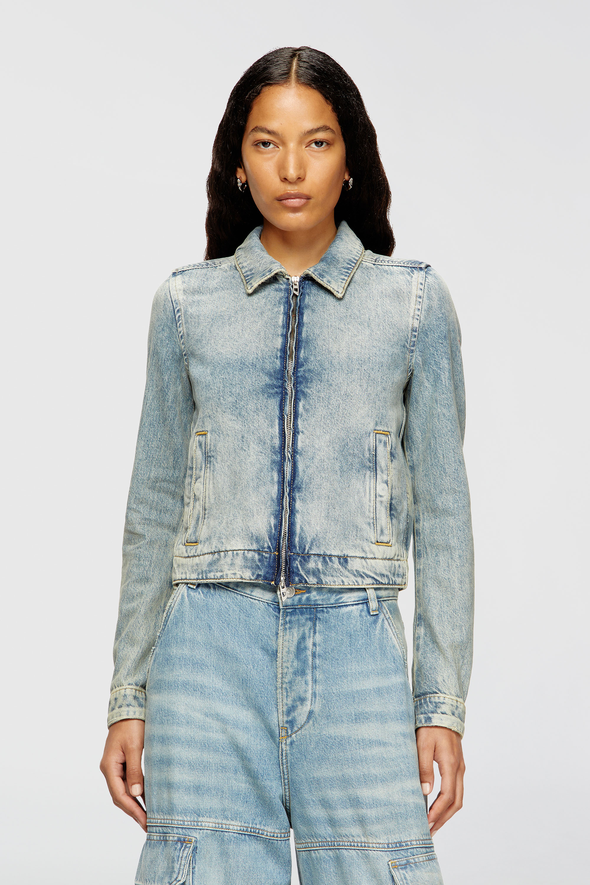 Diesel - DE-CORB, Veste en denim fluide effet sali Femme in Bleu - 3