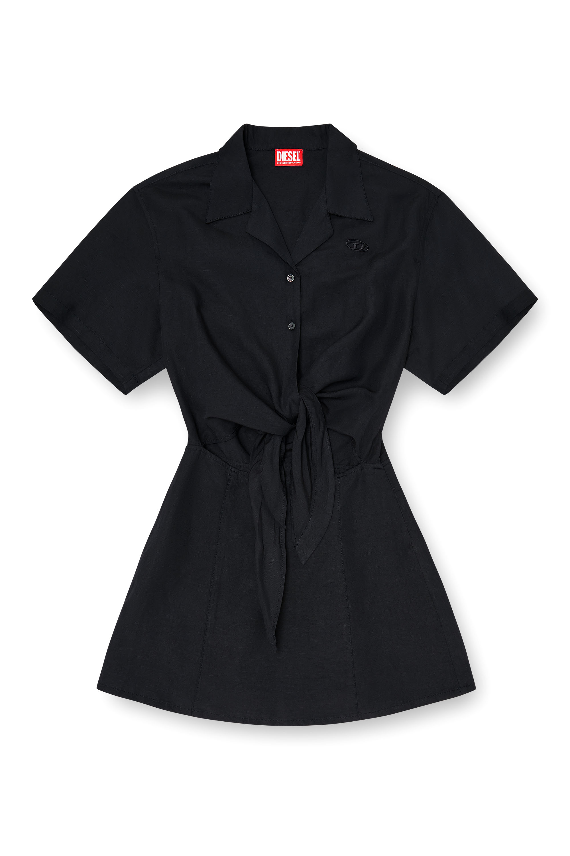 Diesel - D-STALL, Robe courte en m&eacute;lange de lin avec n&oelig;ud &agrave; la taille Femme in Noir - 2