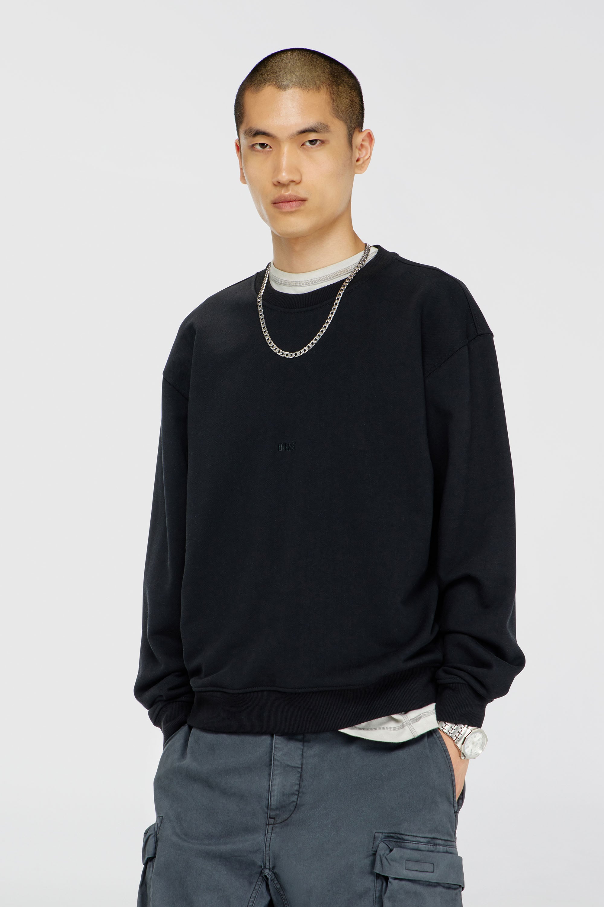 Diesel - S-NORM-AA5, Sweat-shirt en coton avec micro broderie logo Homme in Noir - 1