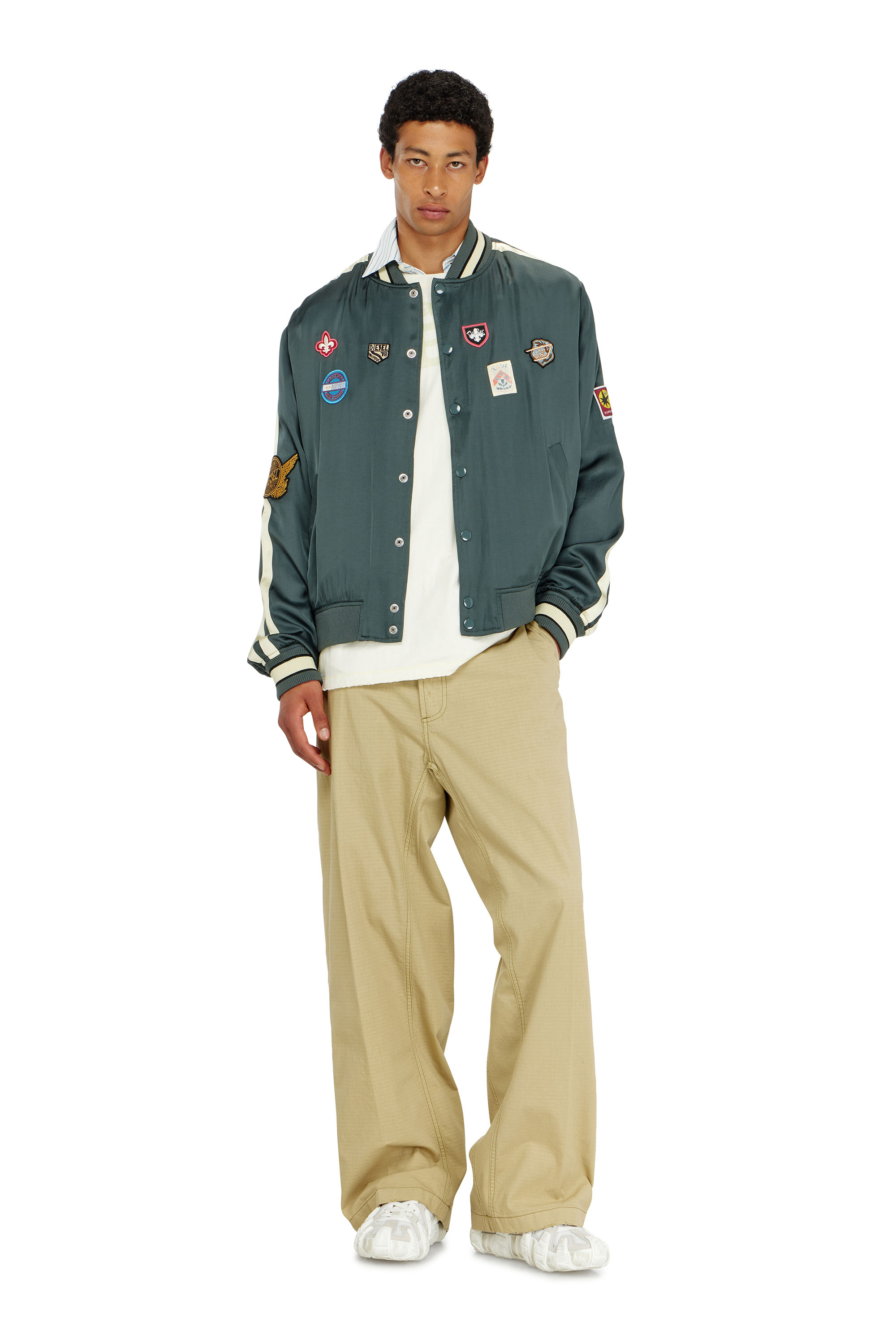 Diesel - J-ANNU, Blouson bomber satin&eacute; avec patchs Homme in ToBeDefined - 1