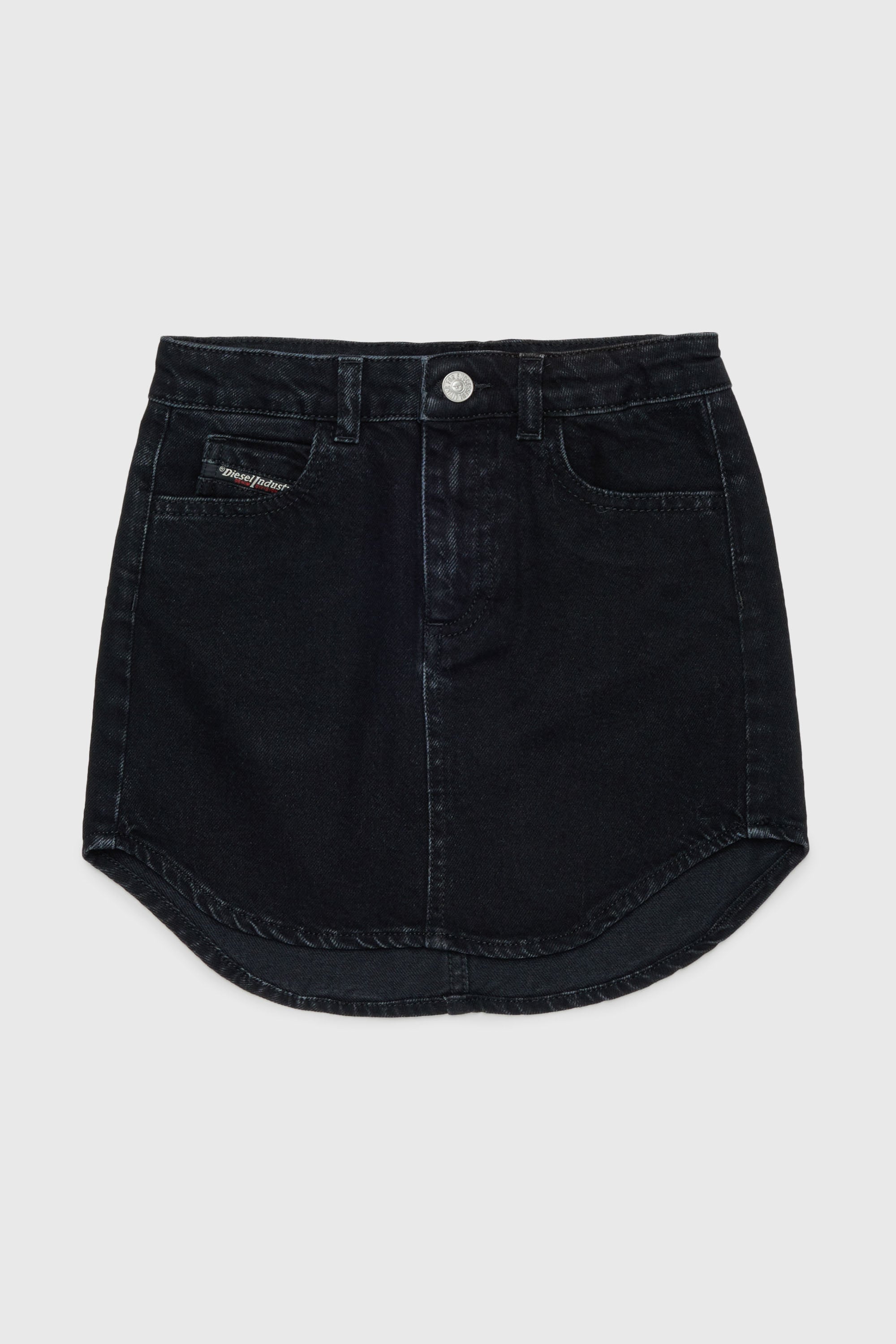Diesel - GEARD, Jupe mini en denim &agrave; ourlet incurv&eacute; Femme in Noir - 1