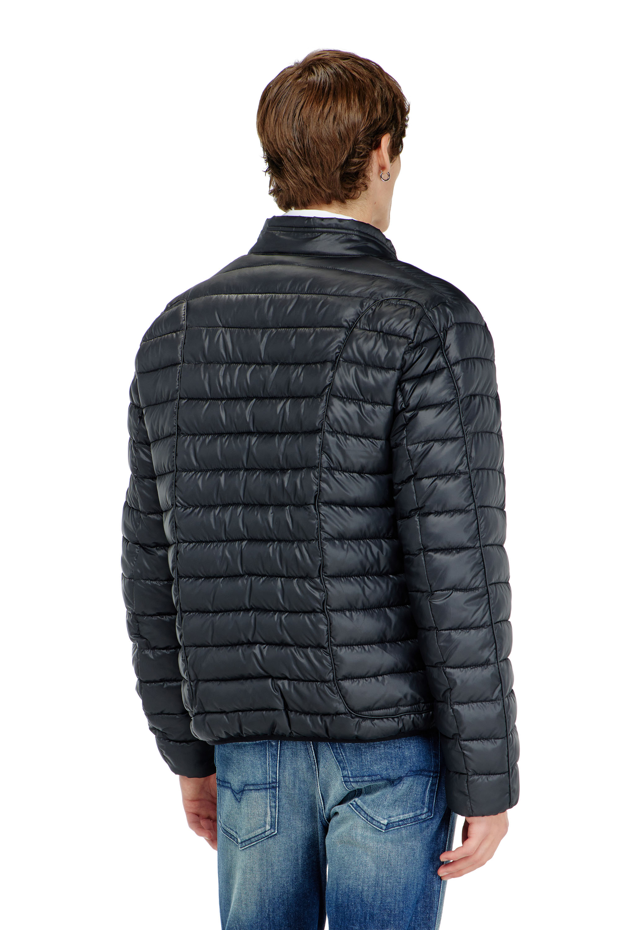 Diesel - W-PILOT-WRD, Blouson matelass&eacute; style biker avec passepoil ton sur ton Homme in Noir - 4