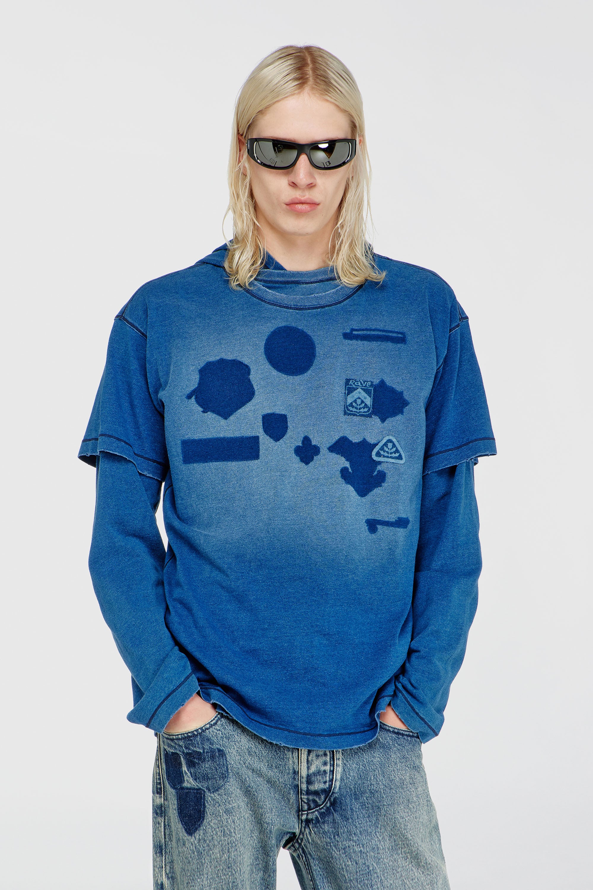 Diesel - T-NOX, T-shirt avec patchs effet ombre Homme in Bleu - 1