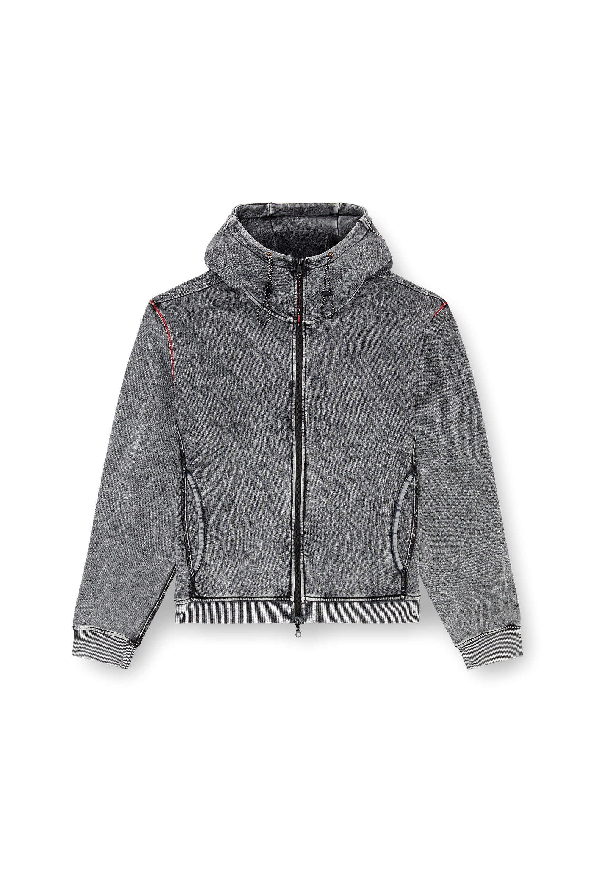 Diesel - AMST-TRANE-HT48, Sweat-shirt &agrave; capuche d&eacute;lav&eacute; avec fermeture zipp&eacute;e au dos Homme in Gris - 2