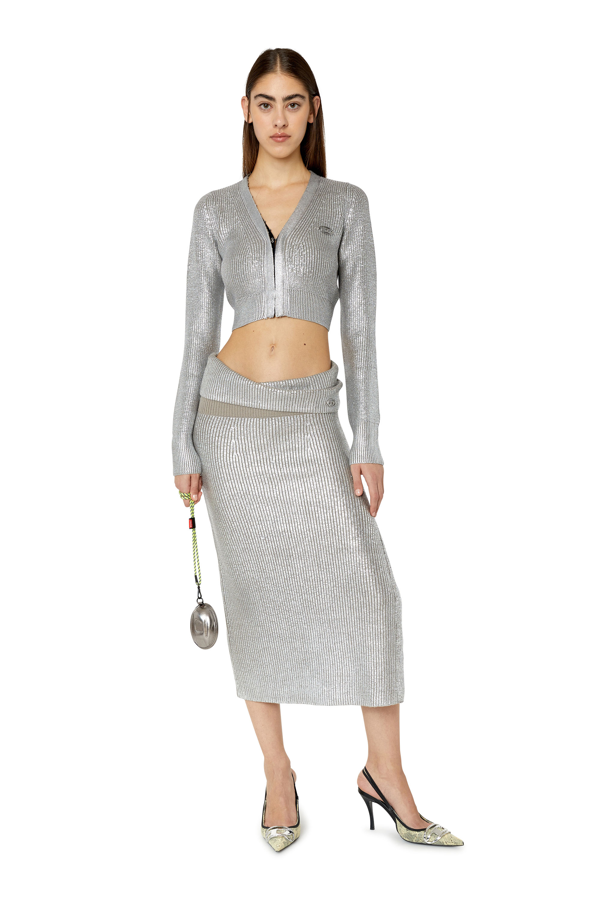M-ADHU Femme: Cardigan cropped en maille de laine métallisée | Diesel