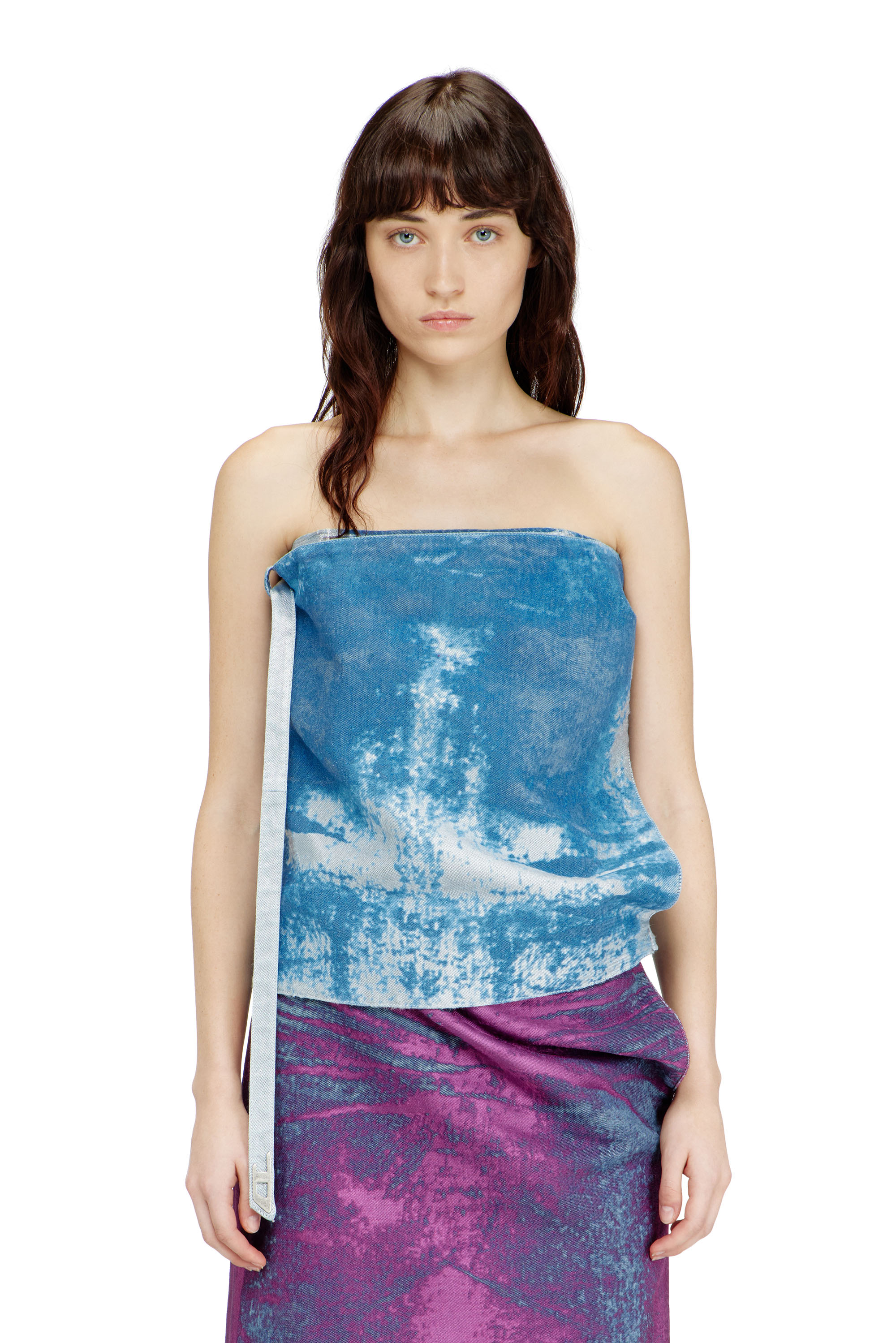 Diesel - DE-SANDIE-FSI, Haut sans manches en denim satin&eacute;e color&eacute; Femme in Bleu - 1