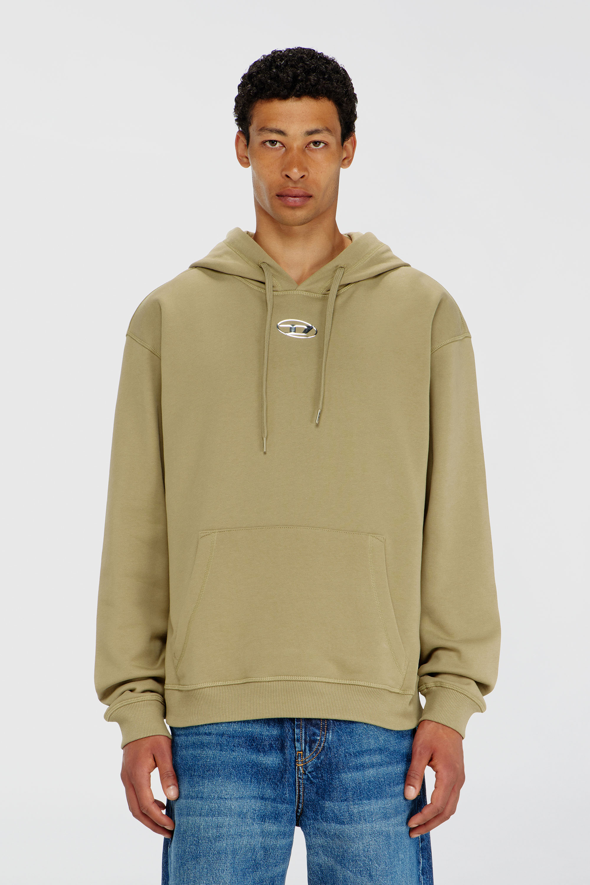 Diesel - S-NORM-HOOD-IOD, Sweat &agrave; capuche en coton avec Oval D m&eacute;tallique Homme in Vert - 1