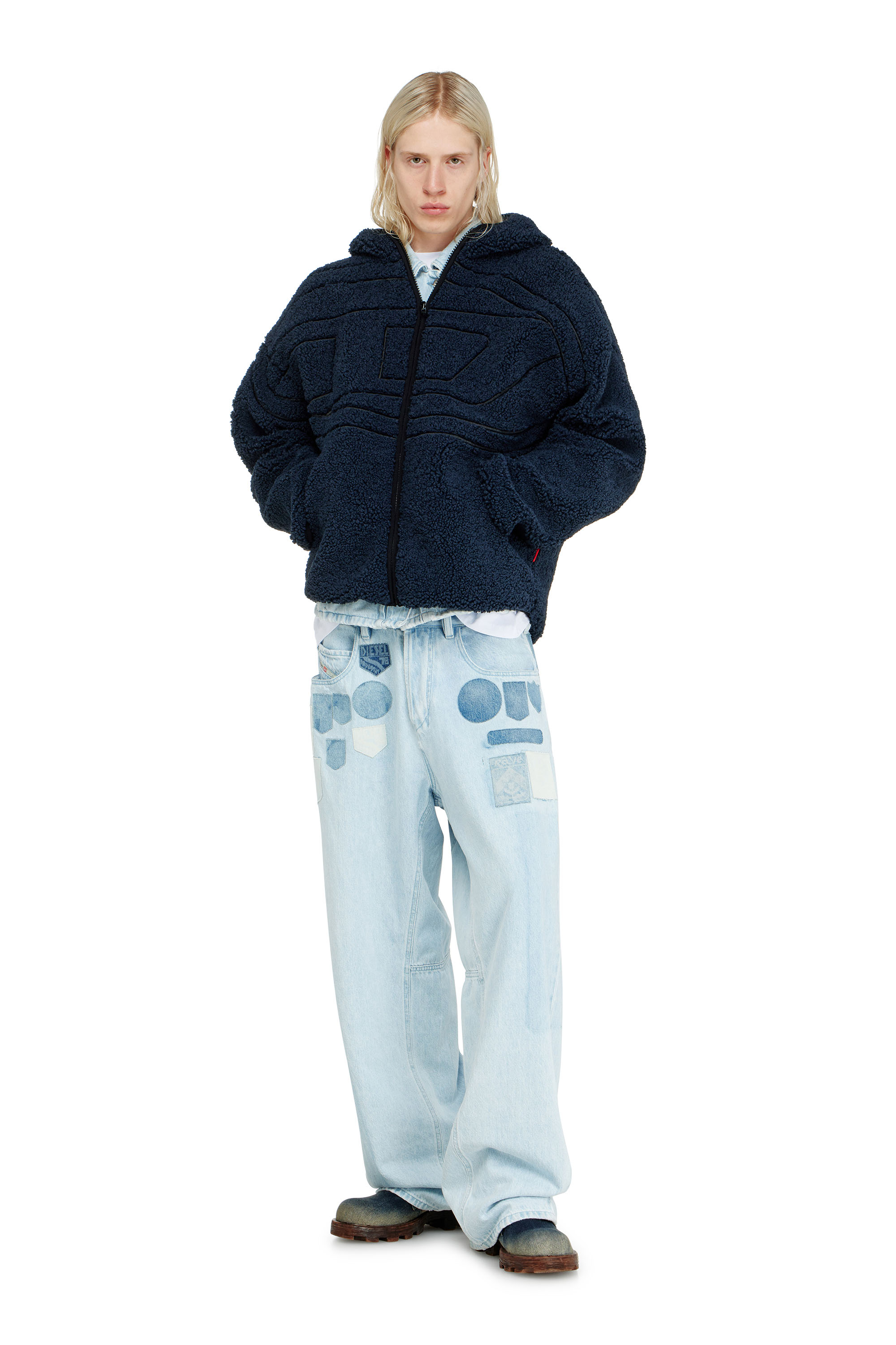 Diesel - S-ZAT, Veste &agrave; capuche en peluche Homme in Bleu - 2