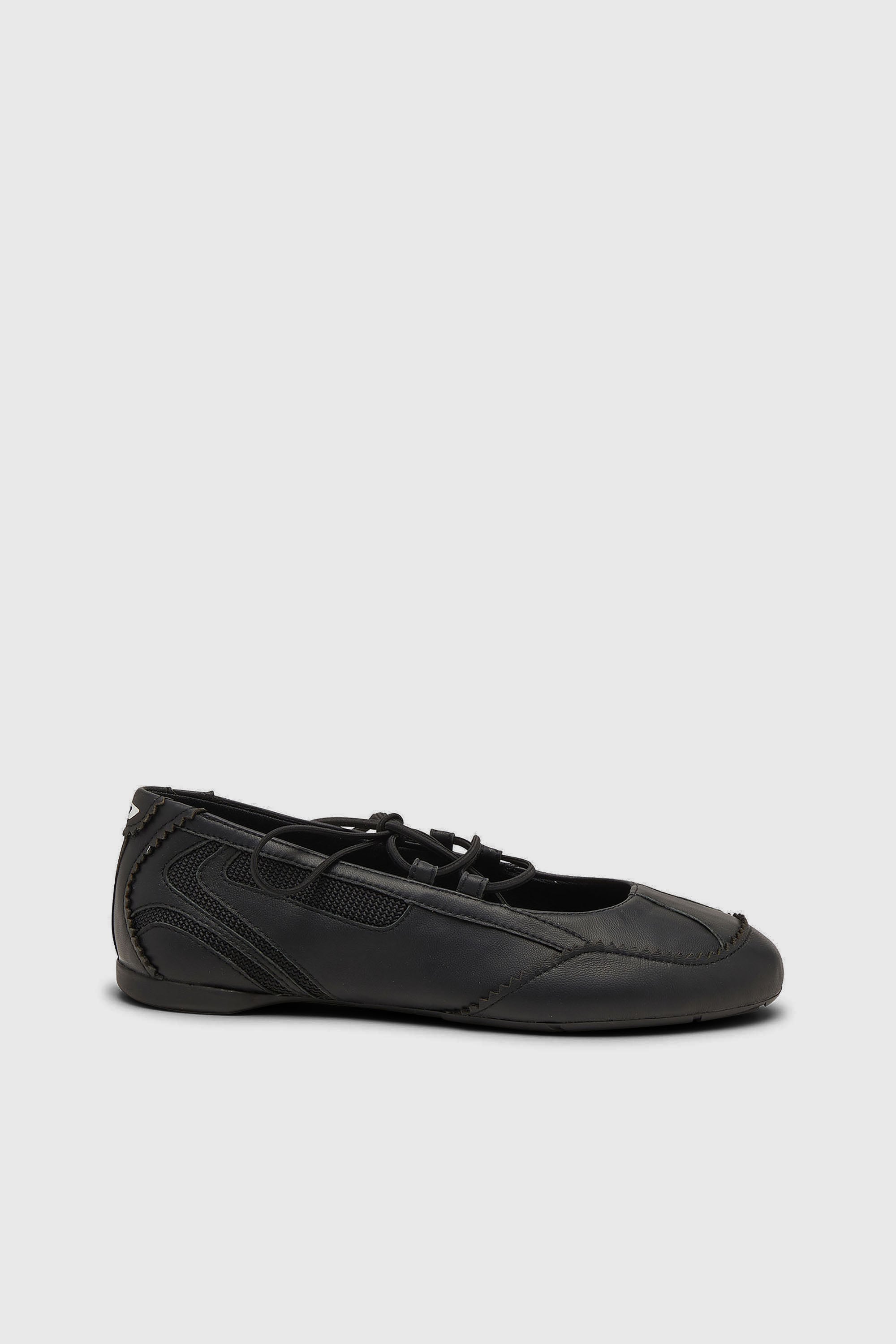 Diesel - D-MILE BALLERINA LACE UP W, D-Mile-Ballerines &agrave; lacets en cuir et mesh Femme in Noir - 1
