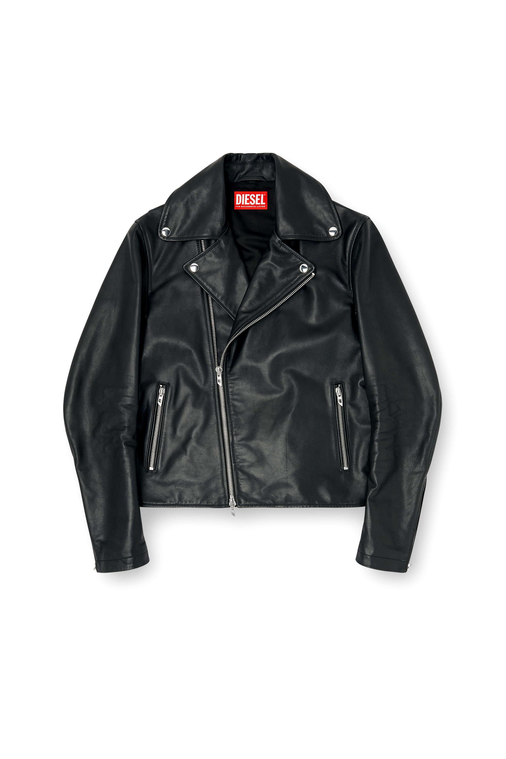 Diesel - L-EO-WRD, Veste de motard en cuir cir&eacute; Homme in Noir - 3