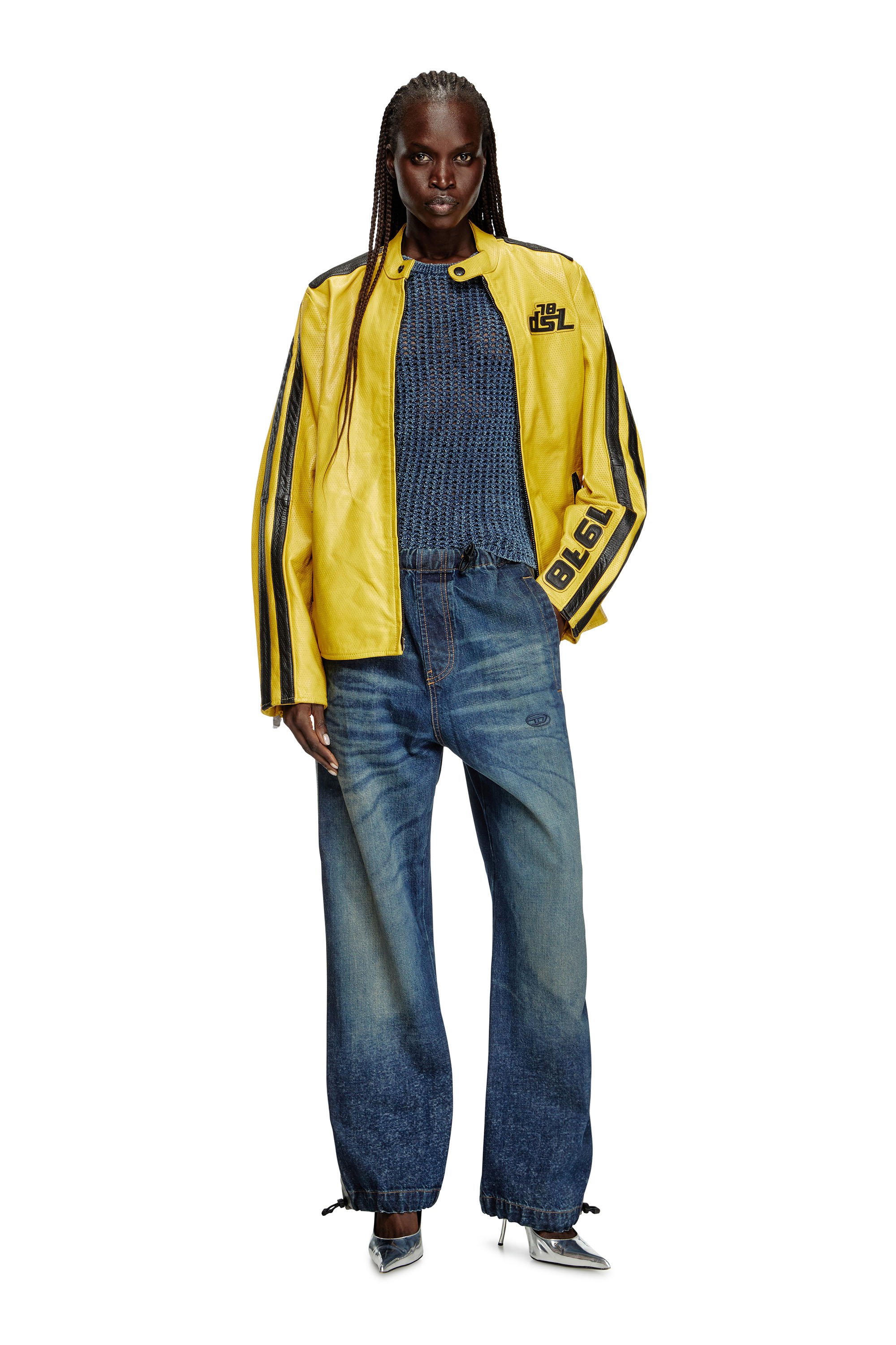 Diesel - L-POP, Veste de motard en cuir perforé Mixte in Jaune - 7