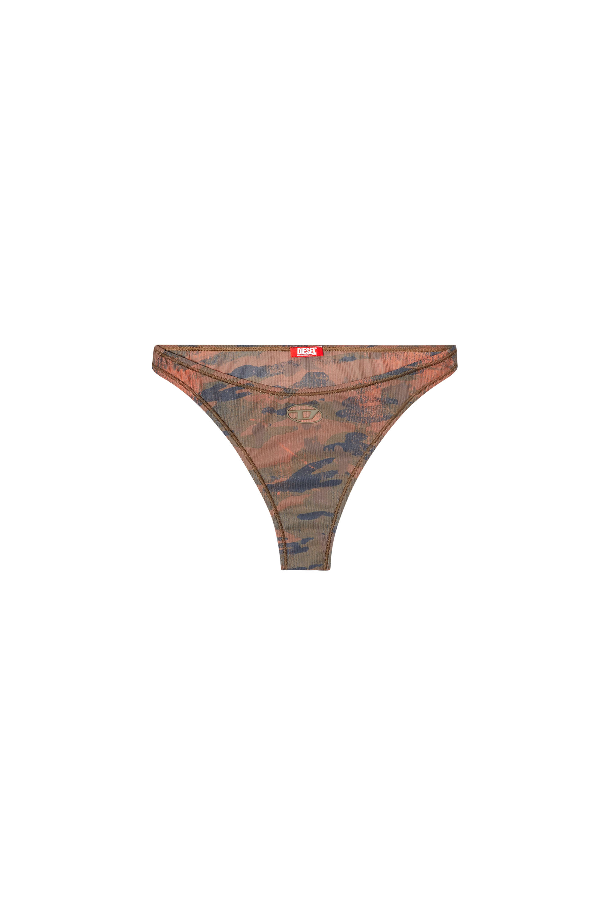 Diesel - BUNCHY-UTLT, Bas de bikini camouflage avec logo ajouré Femme in Marron - 4