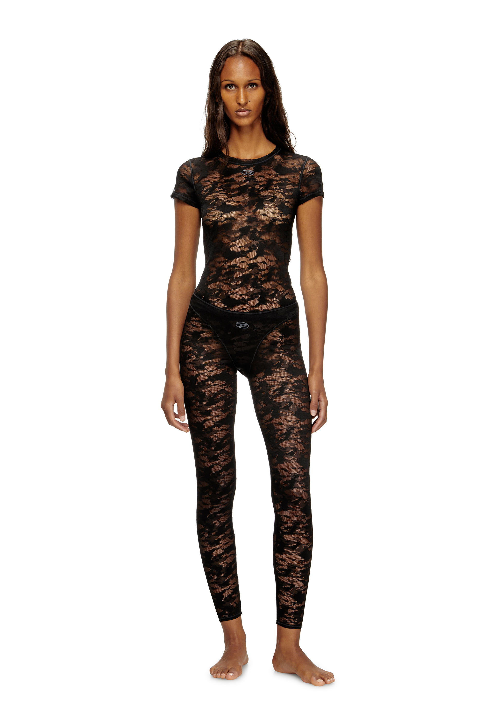 Diesel - CLAIRE-UTLT, Legging en dentelle camouflage Femme in Noir - 1