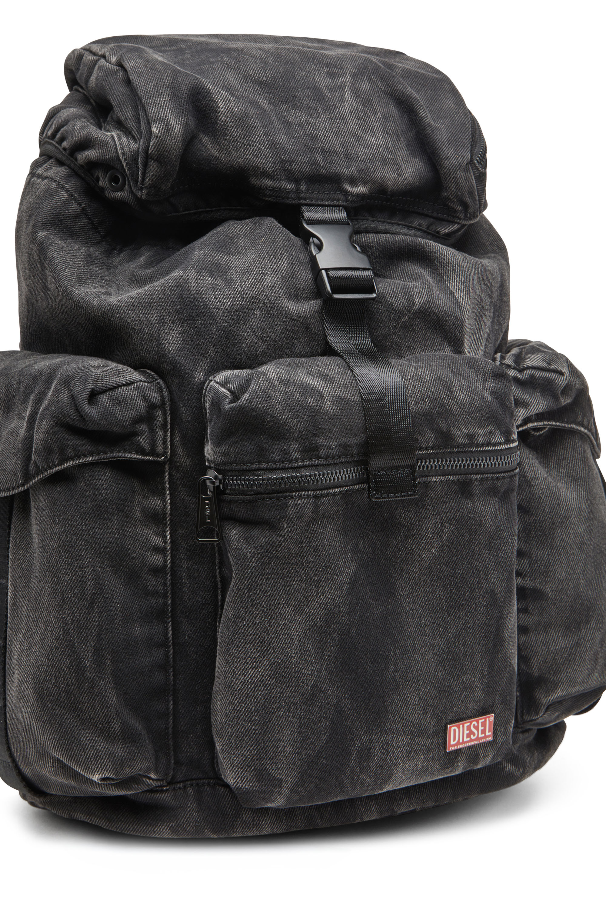 Diesel - UTLT BACKPACK, Utlt Backpack-Sac &agrave; dos Utility en denim effet nuage Homme in Noir - 6