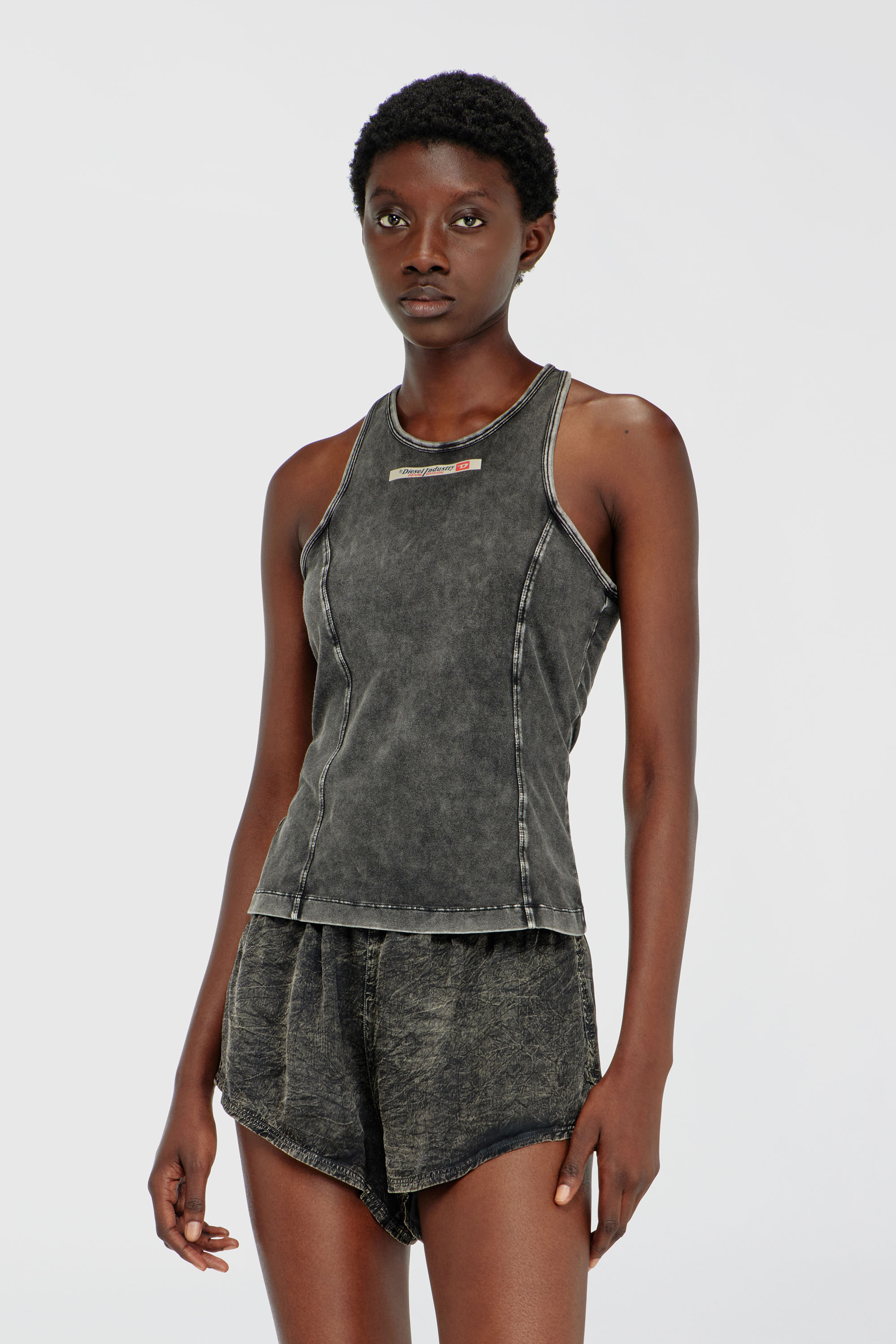 Diesel - IRENE-DNM, D&eacute;bardeur en coton &agrave; effet trait&eacute; Femme in Gris - 2