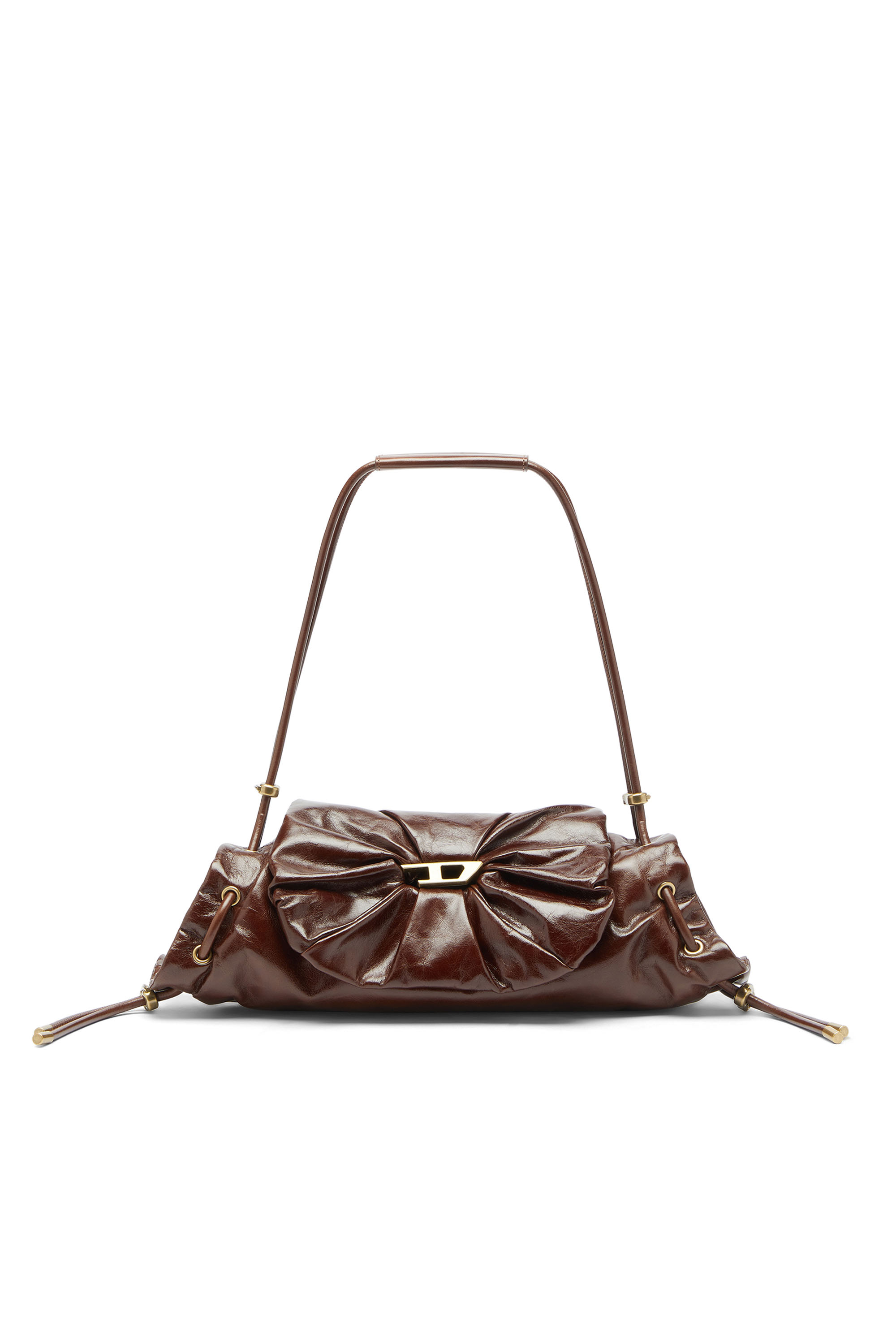 Diesel - SCRUNCH-D SHOULDER S, Scrunch-D-Petit sac &agrave; bandouli&egrave;re en cuir froiss&eacute; Femme in Marron - 1
