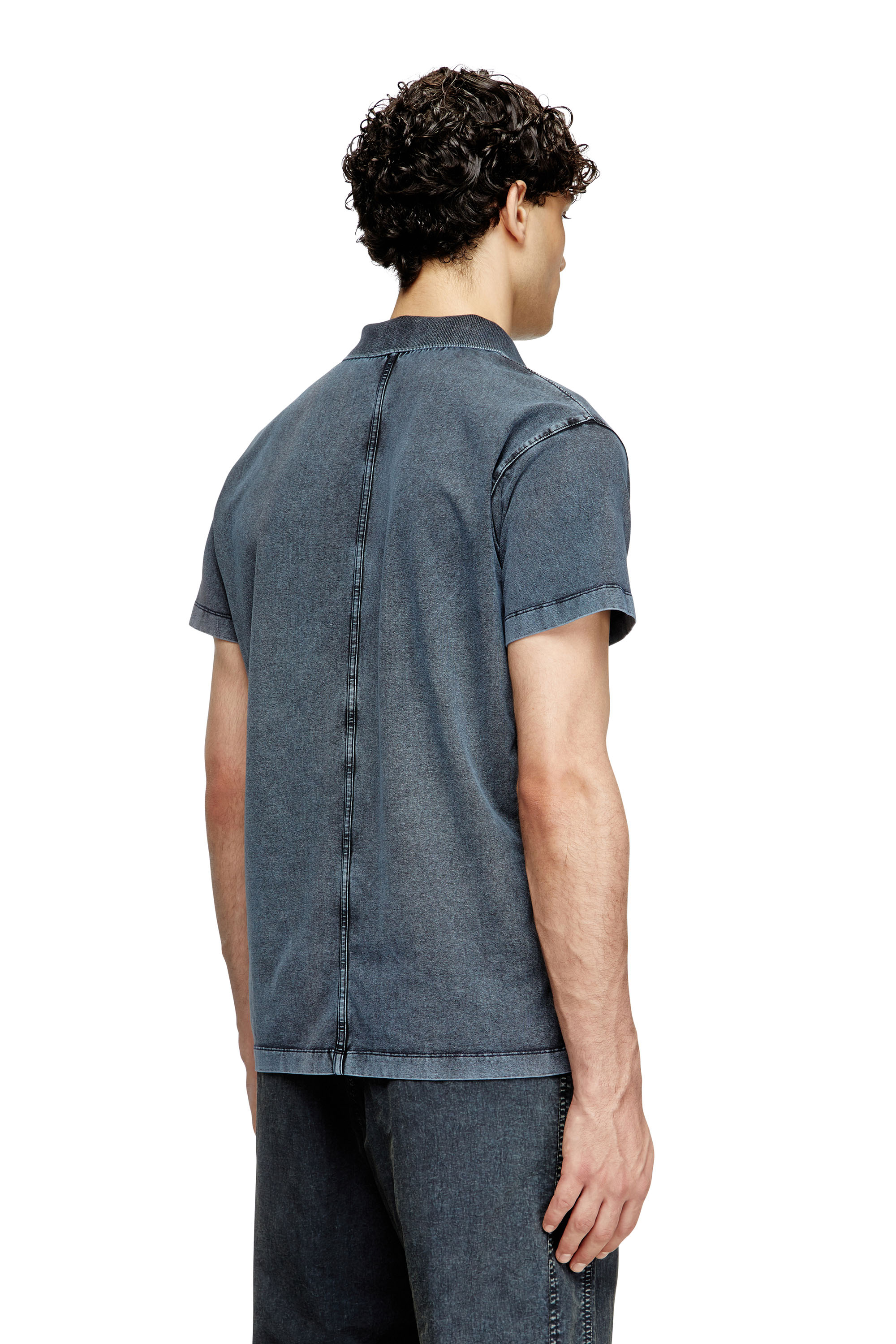 Diesel - T-NOMELY, Polo en jersey effet denim Homme in Bleu - 4
