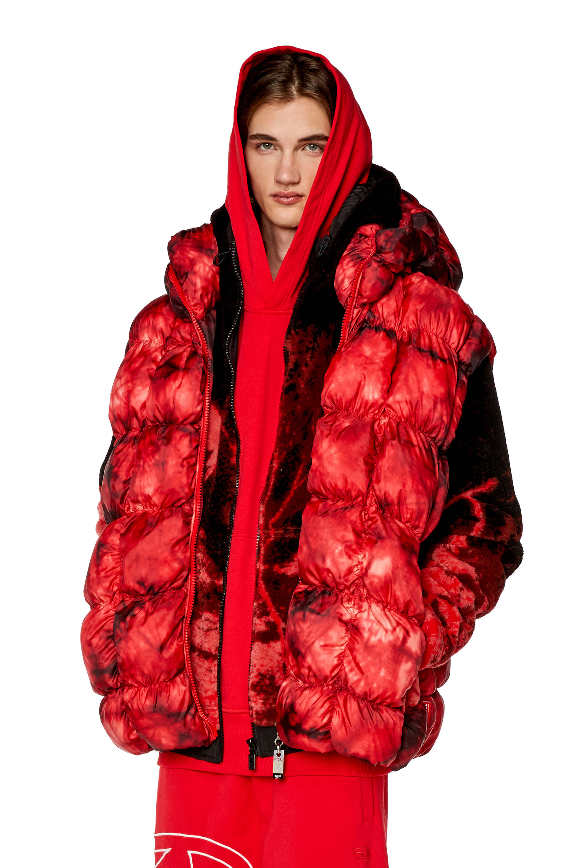 Diesel - W-RALLE-SL, Gilet matelassé avec capuche Homme in Rouge - 2