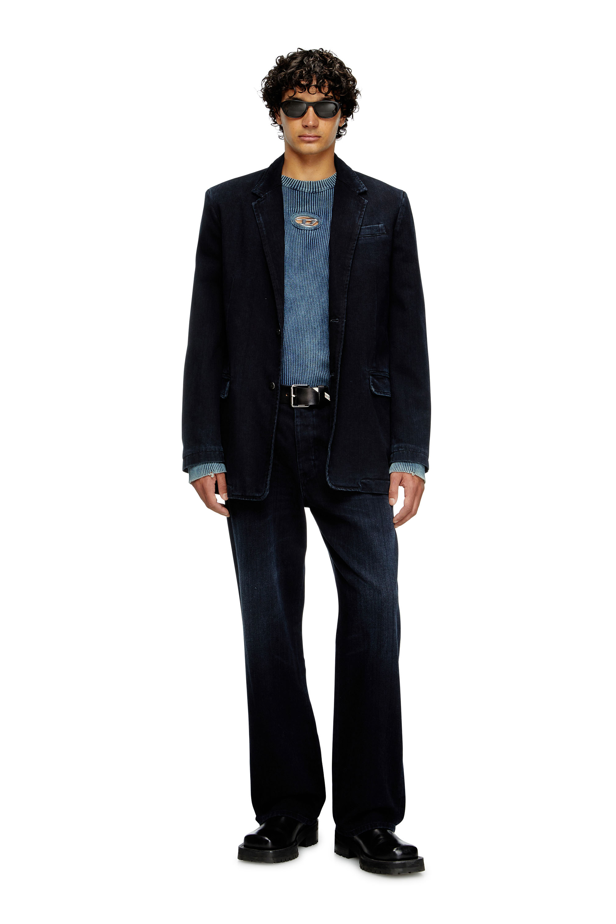 Diesel - K-DARIN-D, Pull effet vieilli avec logo cut-out Homme in Bleu - 2
