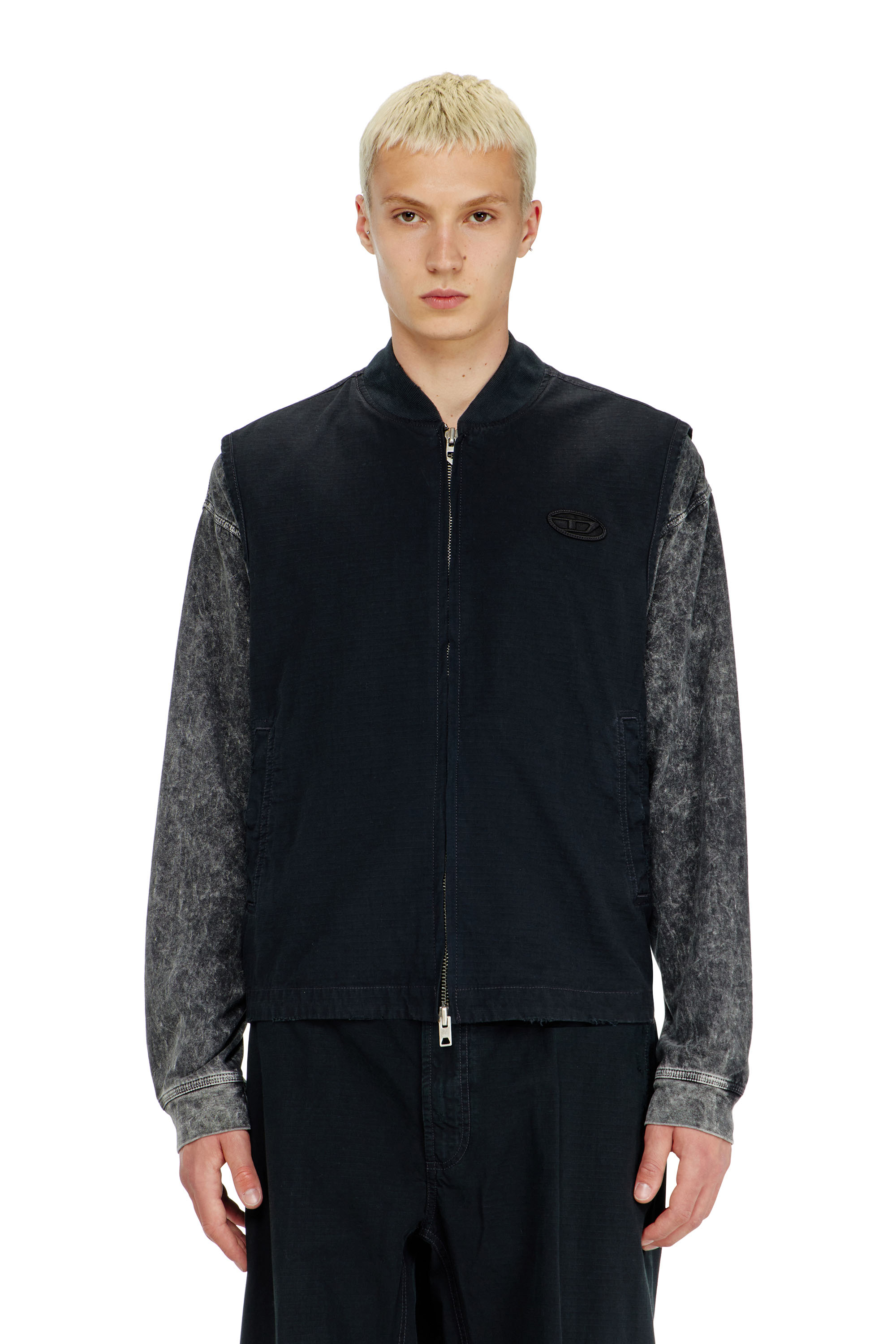 Diesel - J-TYPE-CO-SL, Gilet en coton ripstop avec patch Oval D Homme in Noir - 1