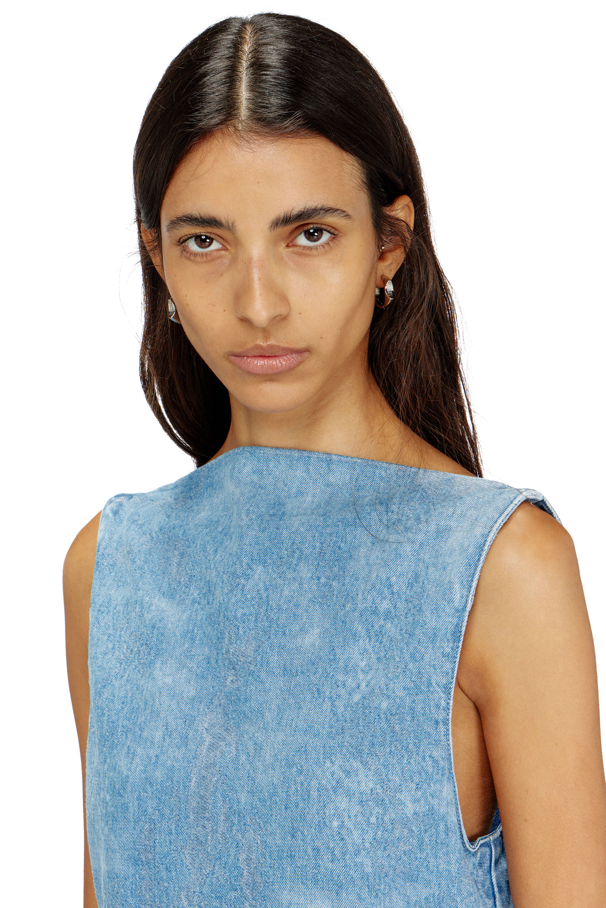 Diesel - DE-SELUNE-FSI, Robe courte en denim satin Femme in Bleu - 5