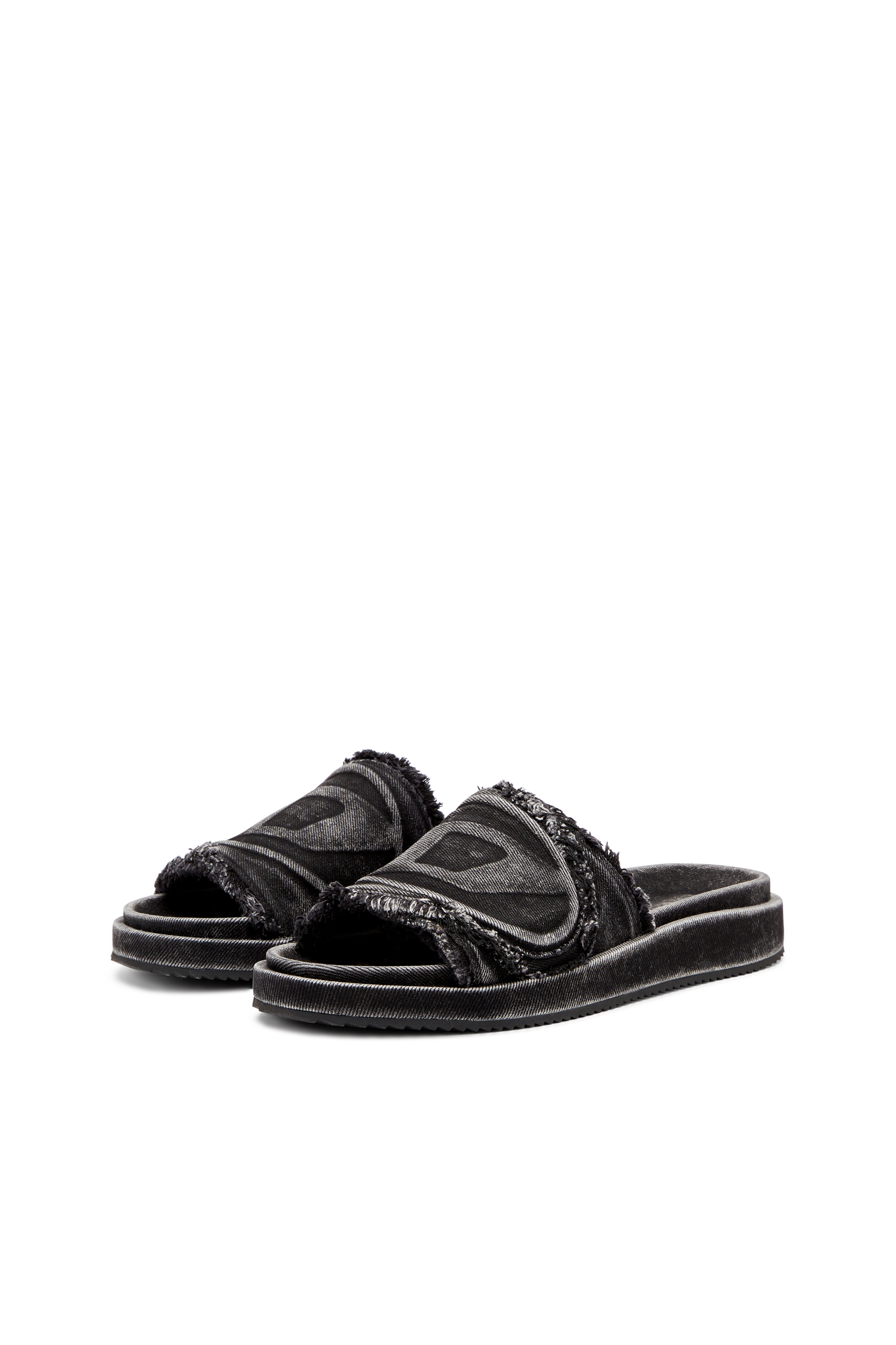 Diesel - SA-SLIDE D OVAL, Sa-Slide D-Claquettes en denim vieilli Mixte in Noir - 8