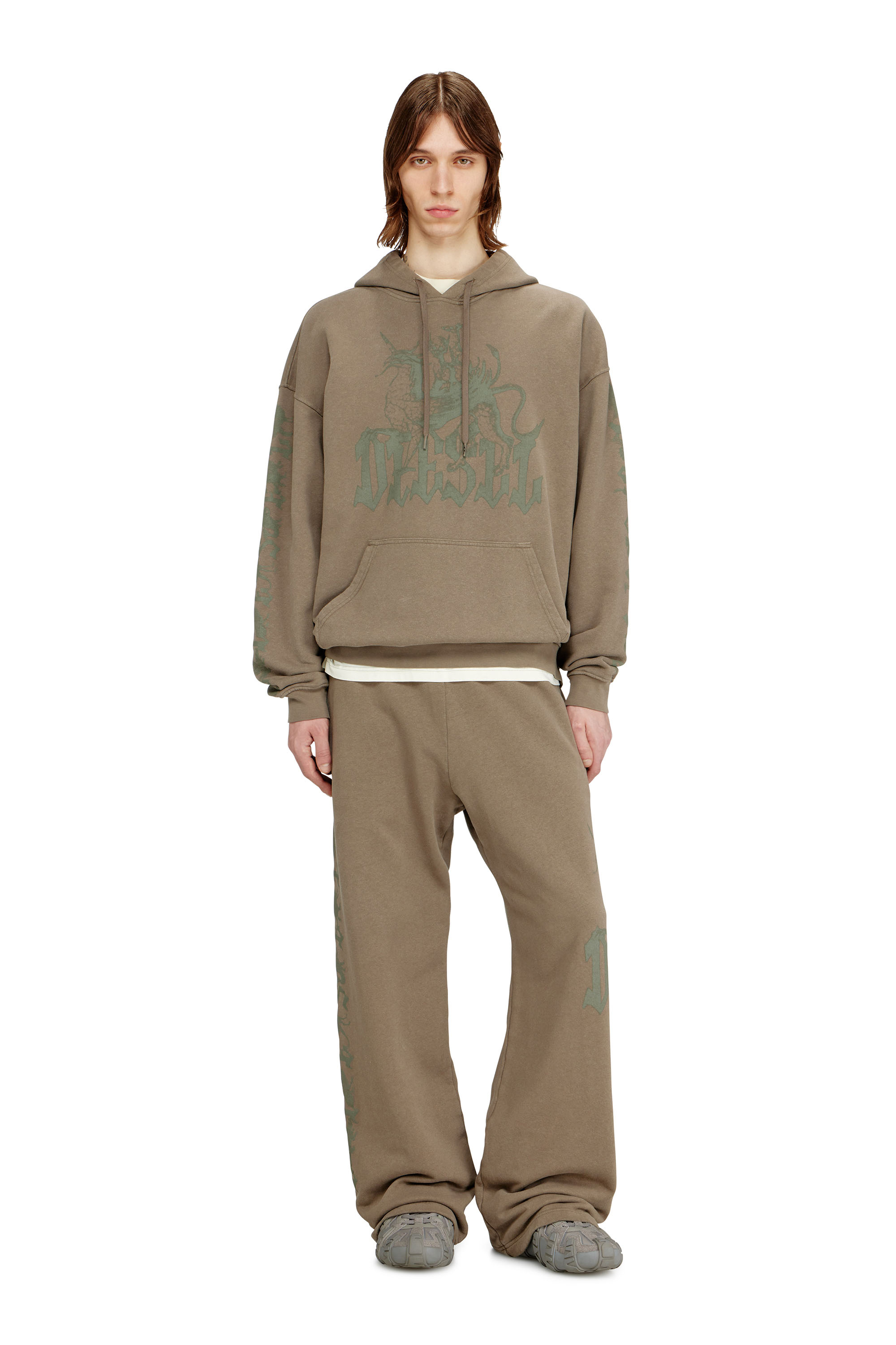 Diesel - S-GRIFFON, Sweat &agrave; capuche trait&eacute; avec imprim&eacute; griffon Homme in Marron - 2