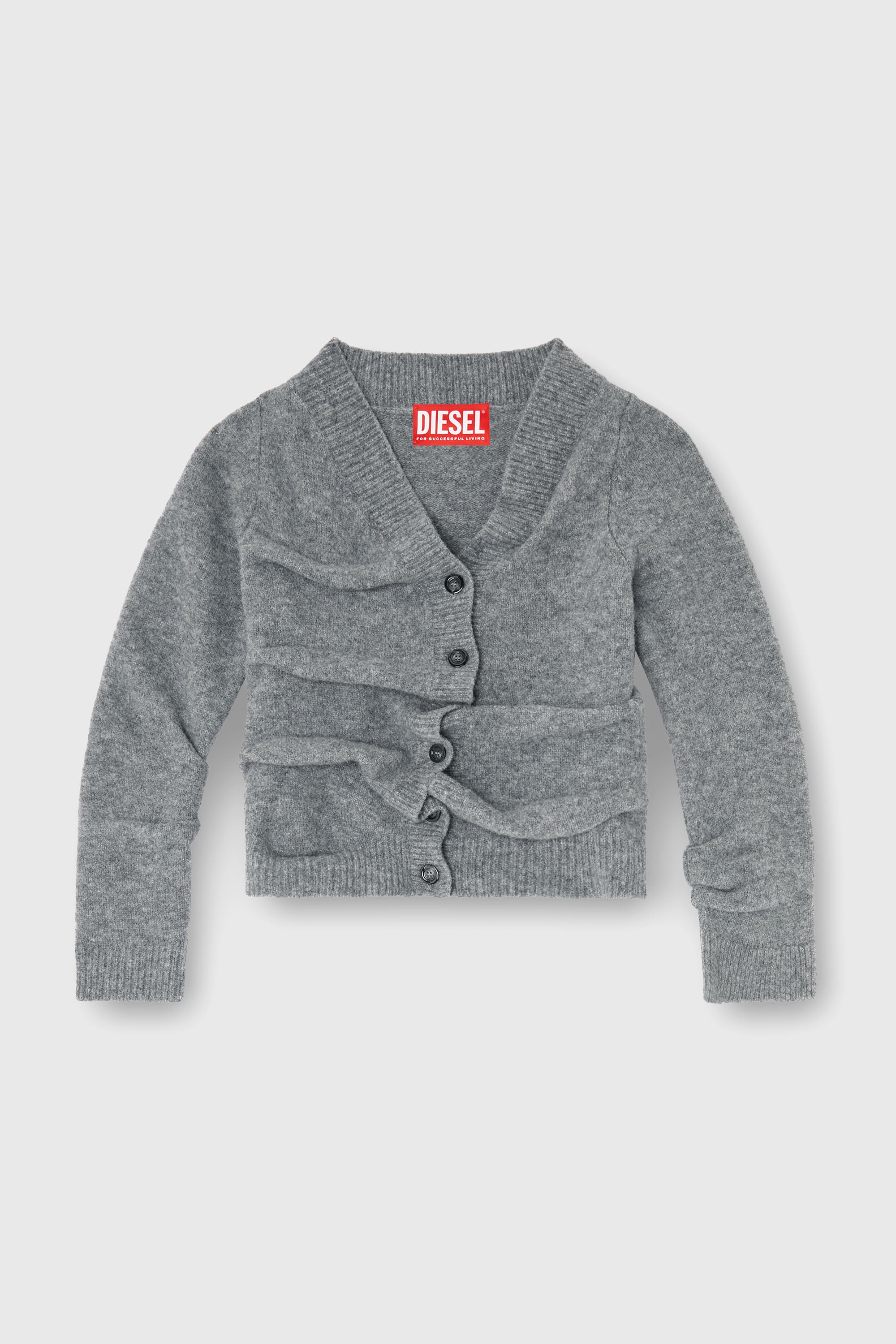 Diesel - M-AVA, Cardigan court en maille foul&eacute;e &agrave; texture froiss&eacute;e Femme in Gris - 2