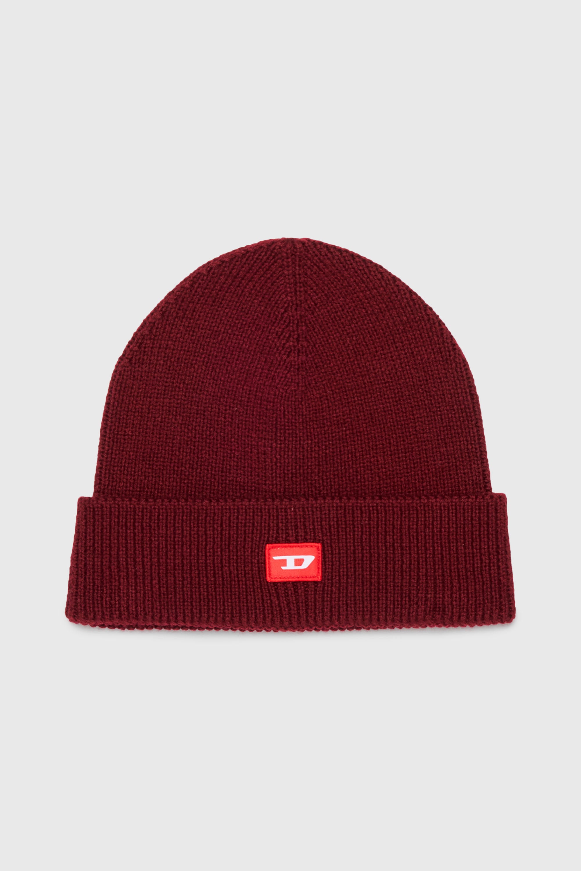 Diesel - FLOT, Bonnet en laine m&eacute;lang&eacute;e avec patch logo D Mixte in Rouge - 1