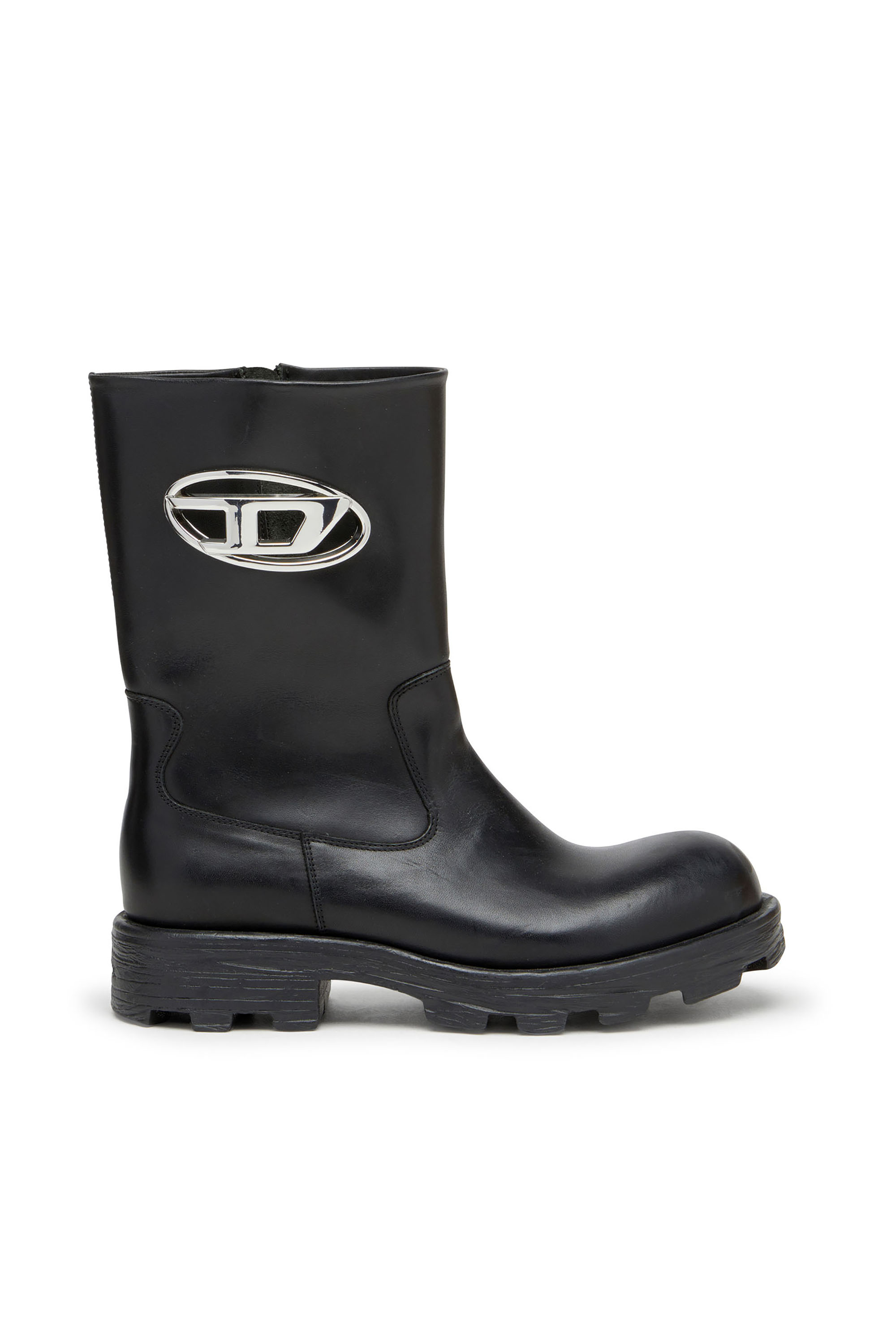 Diesel - D-HAMMER BKR D W, D-Hammer-Bottes en cuir découpées avec ferrures à logo Femme in Noir - 1