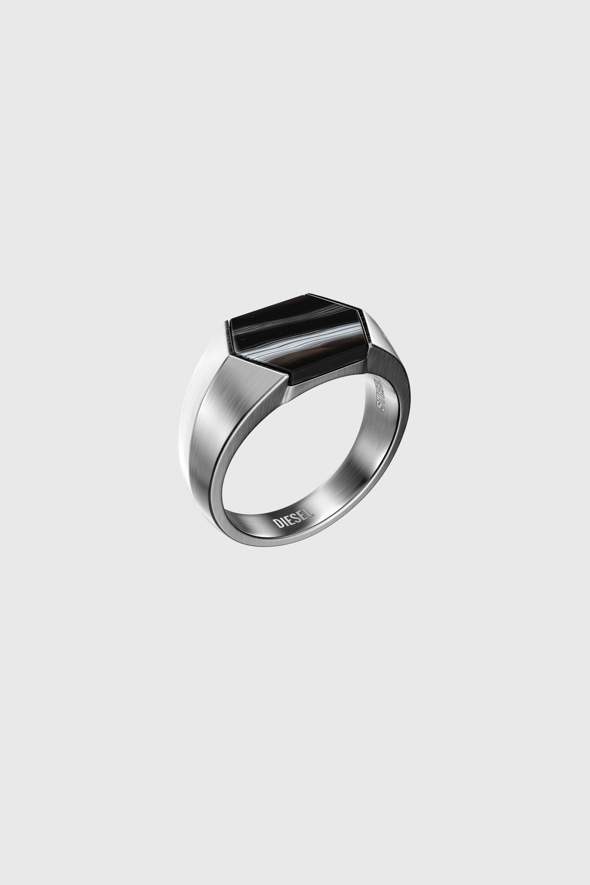 Diesel - DX1711040, Bague chevali&egrave;re en agate noire Mixte in Gris argent&eacute; - 1