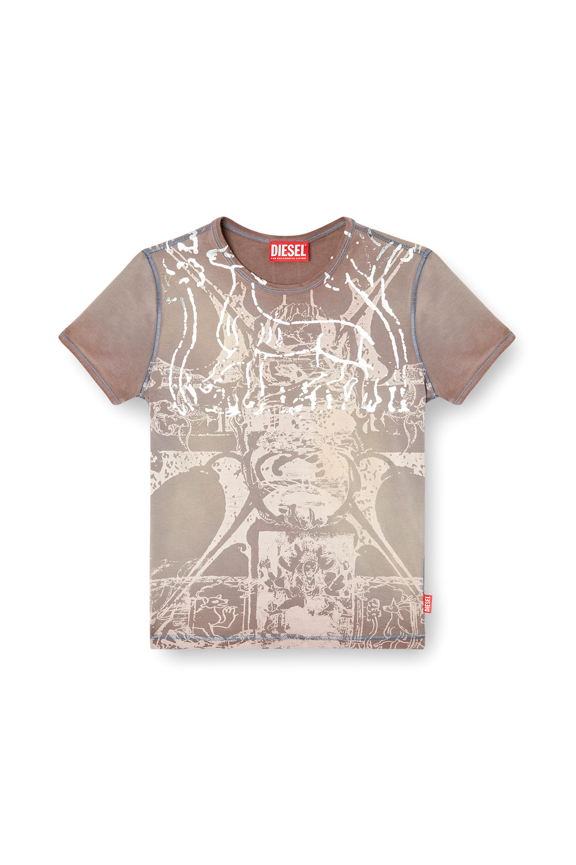 Diesel - T-UNCUTIES-LONG-R6, T-shirt avec imprimé métallisé Femme in Marron - 3