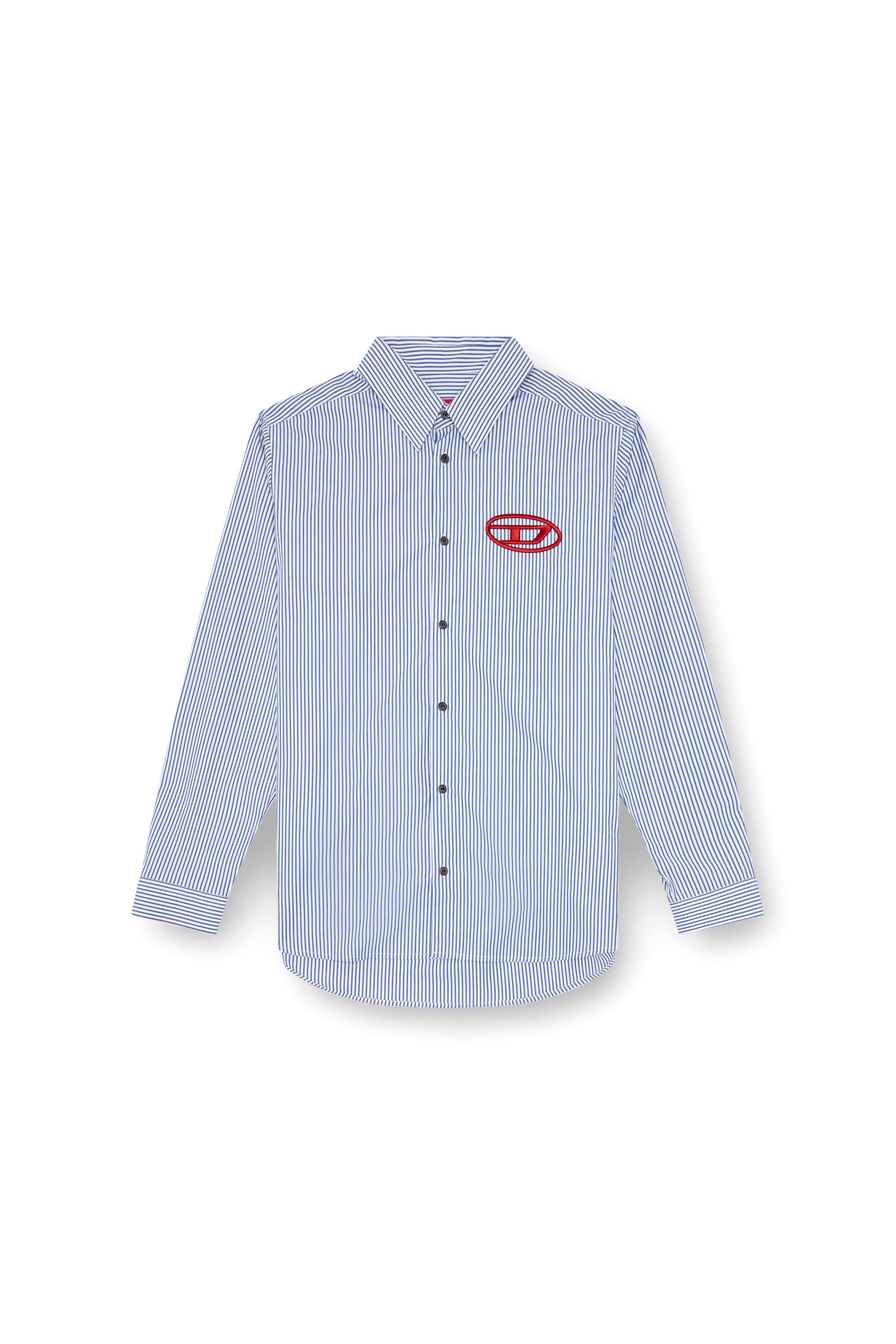 Diesel - S-SIMPLY-E, Homme Chemise rayée avec broderie Oval D in Bleu - Image 3